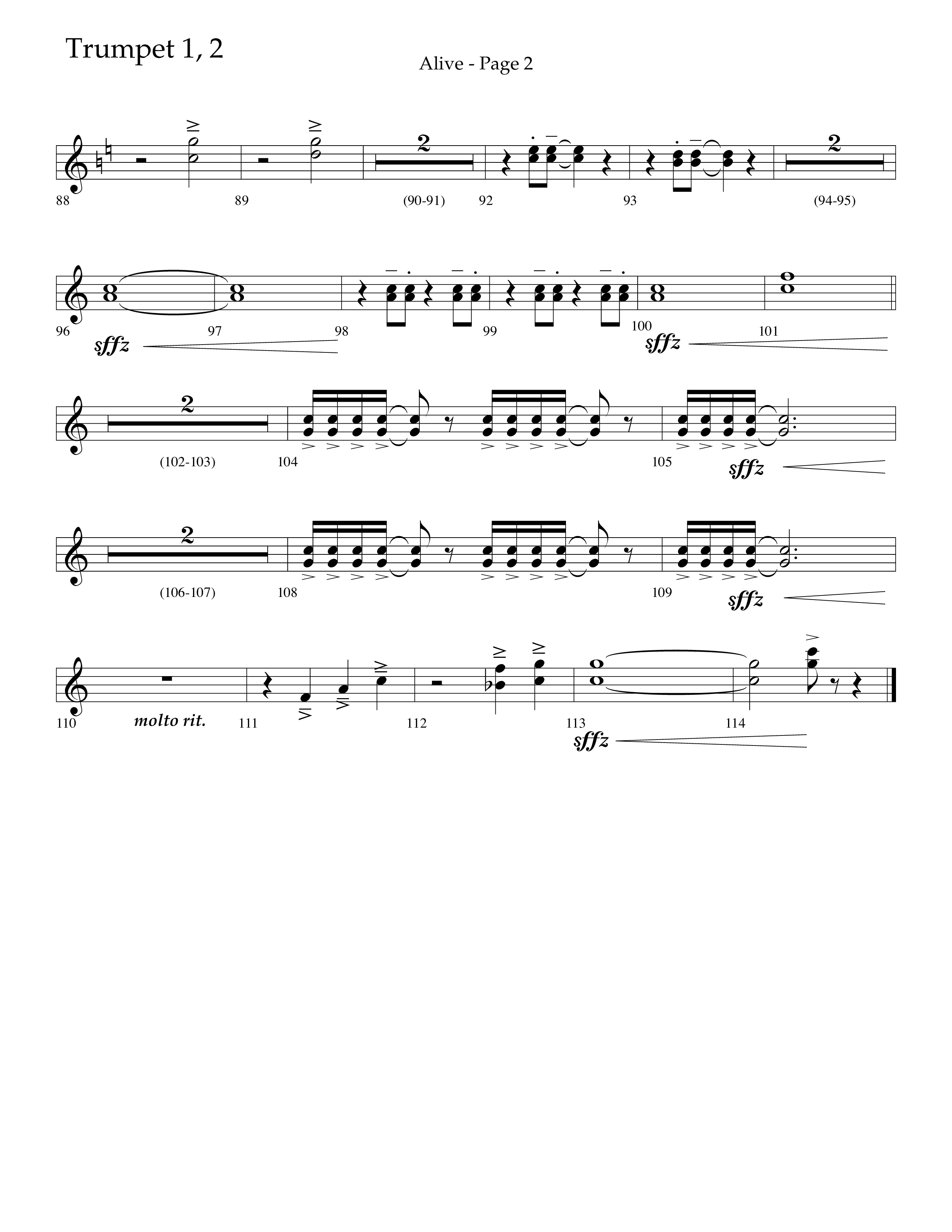 Alive (Mary Magdalene) (Choral Anthem SATB) Trumpet 1,2 (Lifeway Choral / Arr. Travis Cottrell / Orch. Phillip Keveren)