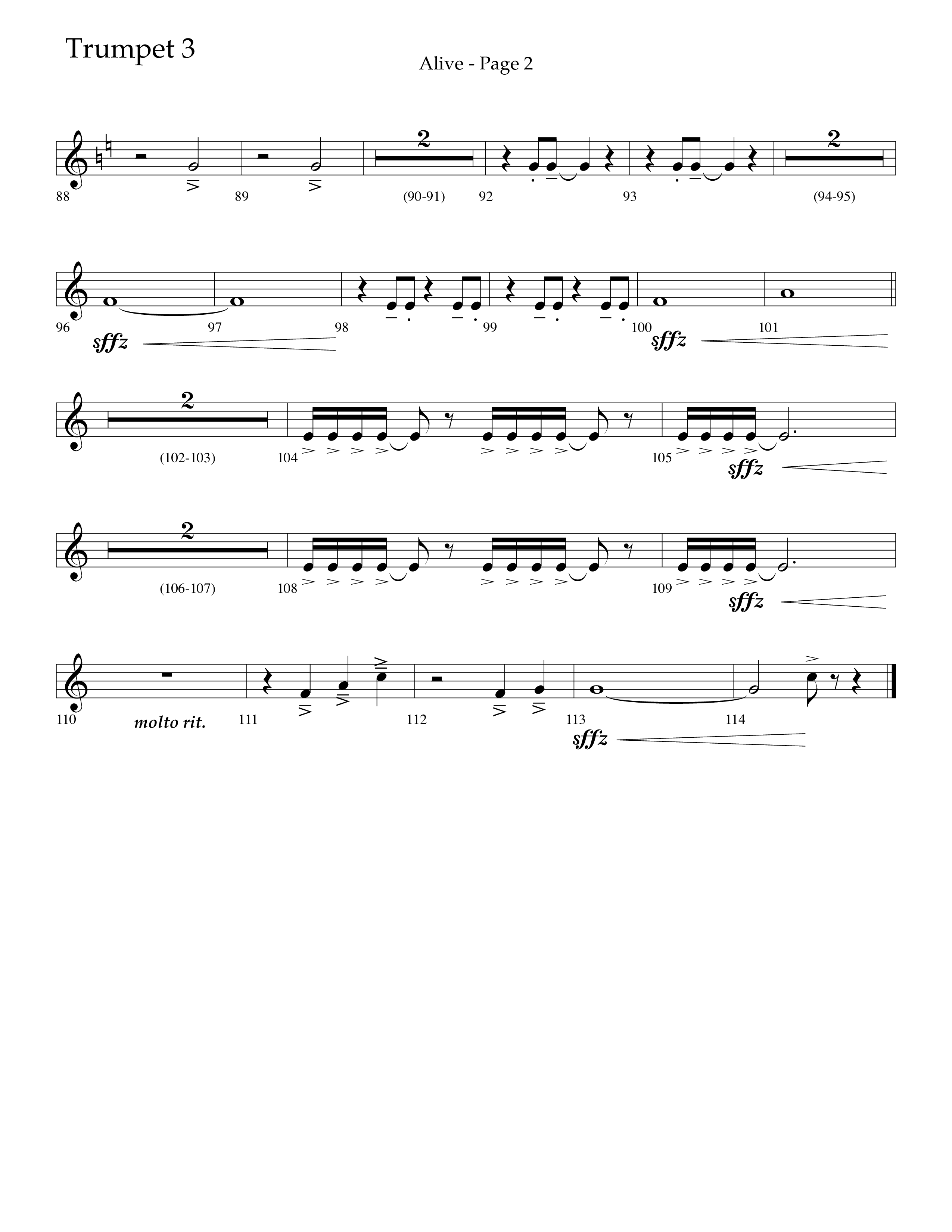 Alive (Mary Magdalene) (Choral Anthem SATB) Trumpet 3 (Lifeway Choral / Arr. Travis Cottrell / Orch. Phillip Keveren)
