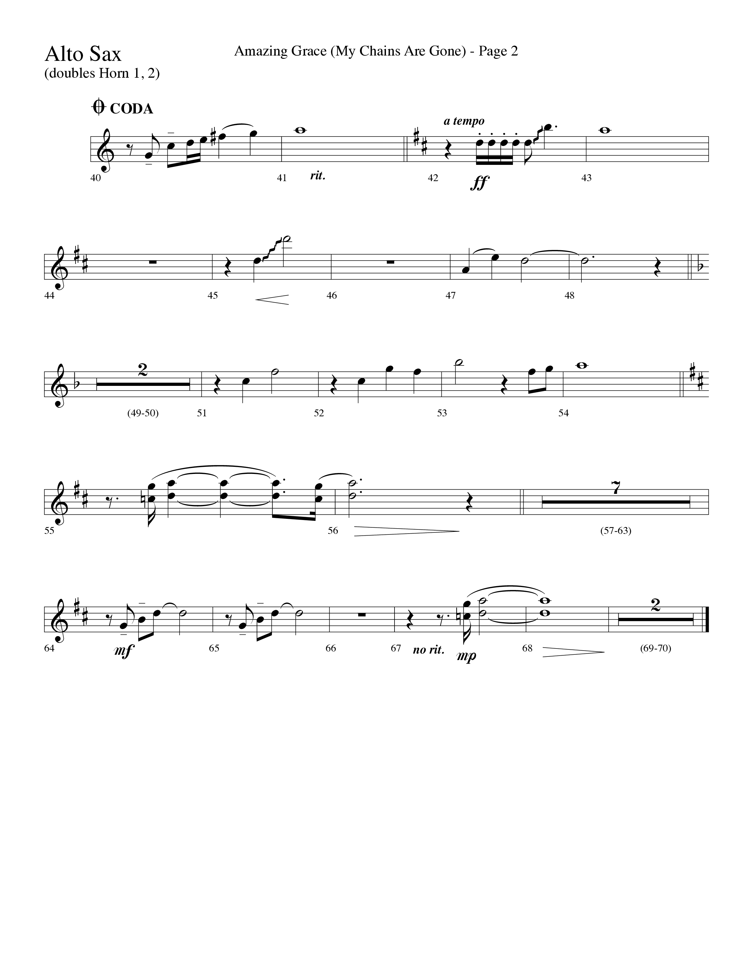 Amazing Grace (My Chains Are Gone) (Choral Anthem SATB) Alto Sax (Lifeway Choral / Arr. Dave Williamson)