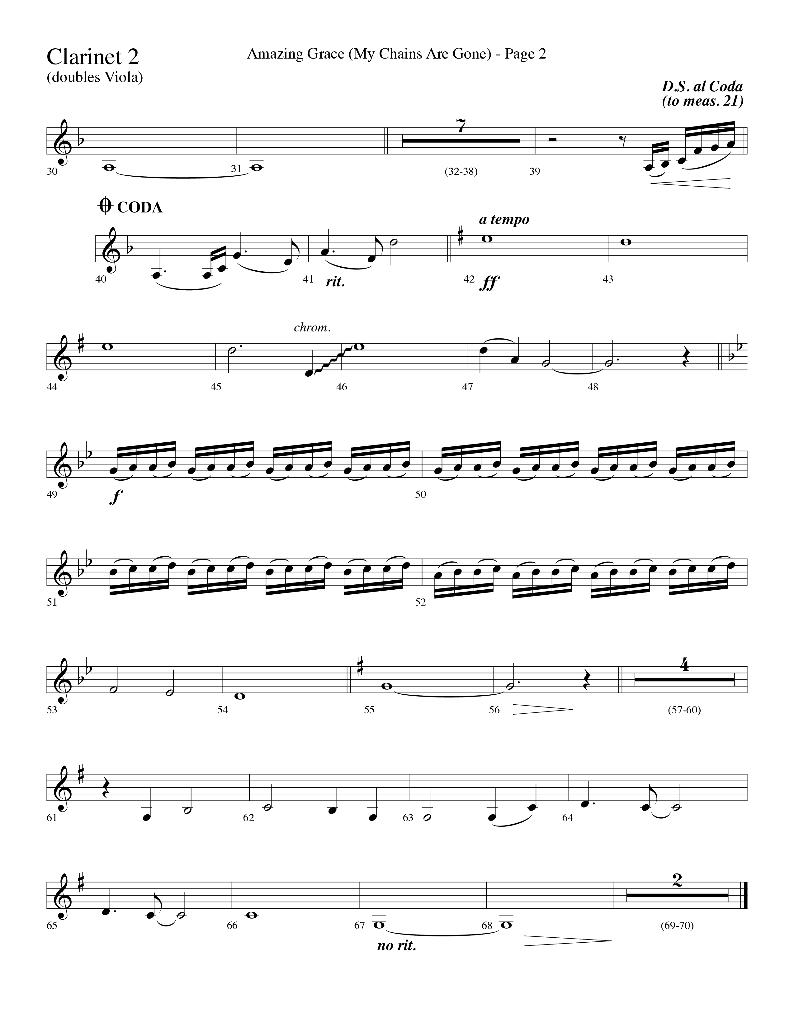 Amazing Grace (My Chains Are Gone) (Choral Anthem SATB) Clarinet 1/2 (Lifeway Choral / Arr. Dave Williamson)