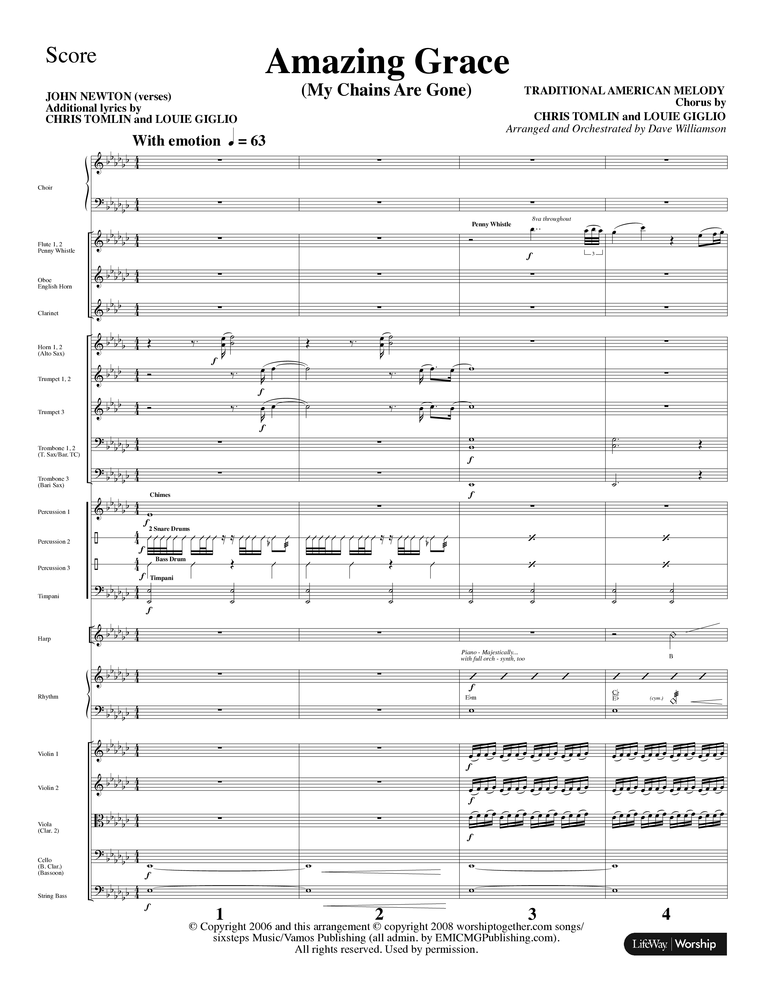 Amazing Grace (My Chains Are Gone) (Choral Anthem SATB) Orchestration (Lifeway Choral / Arr. Dave Williamson)