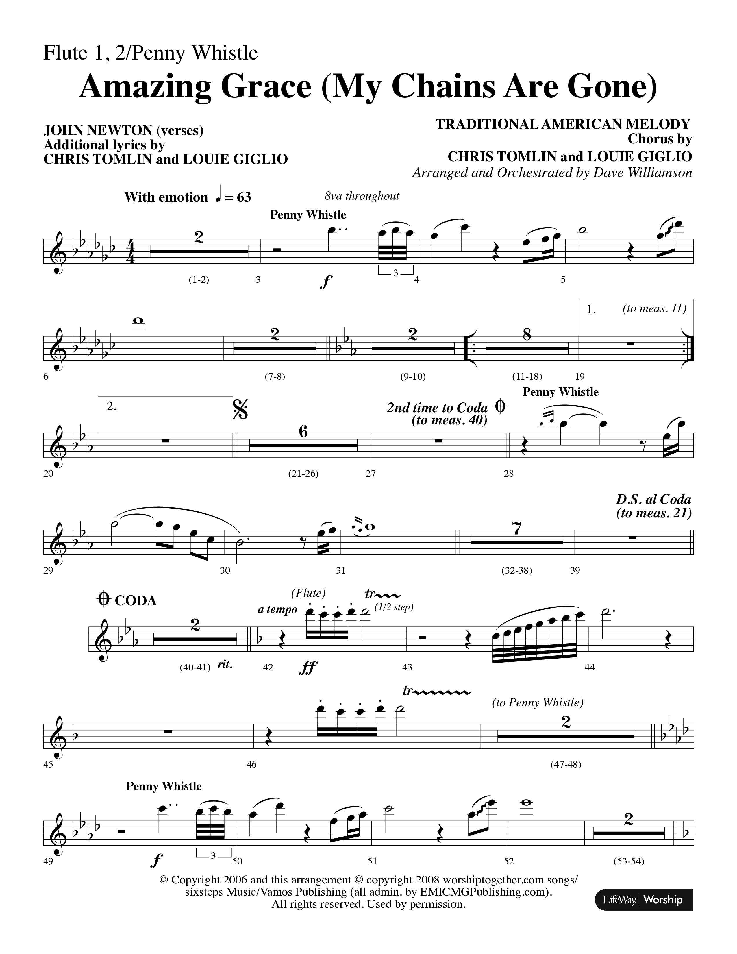 Amazing Grace (My Chains Are Gone) (Choral Anthem SATB) Flute 1/2 (Lifeway Choral / Arr. Dave Williamson)