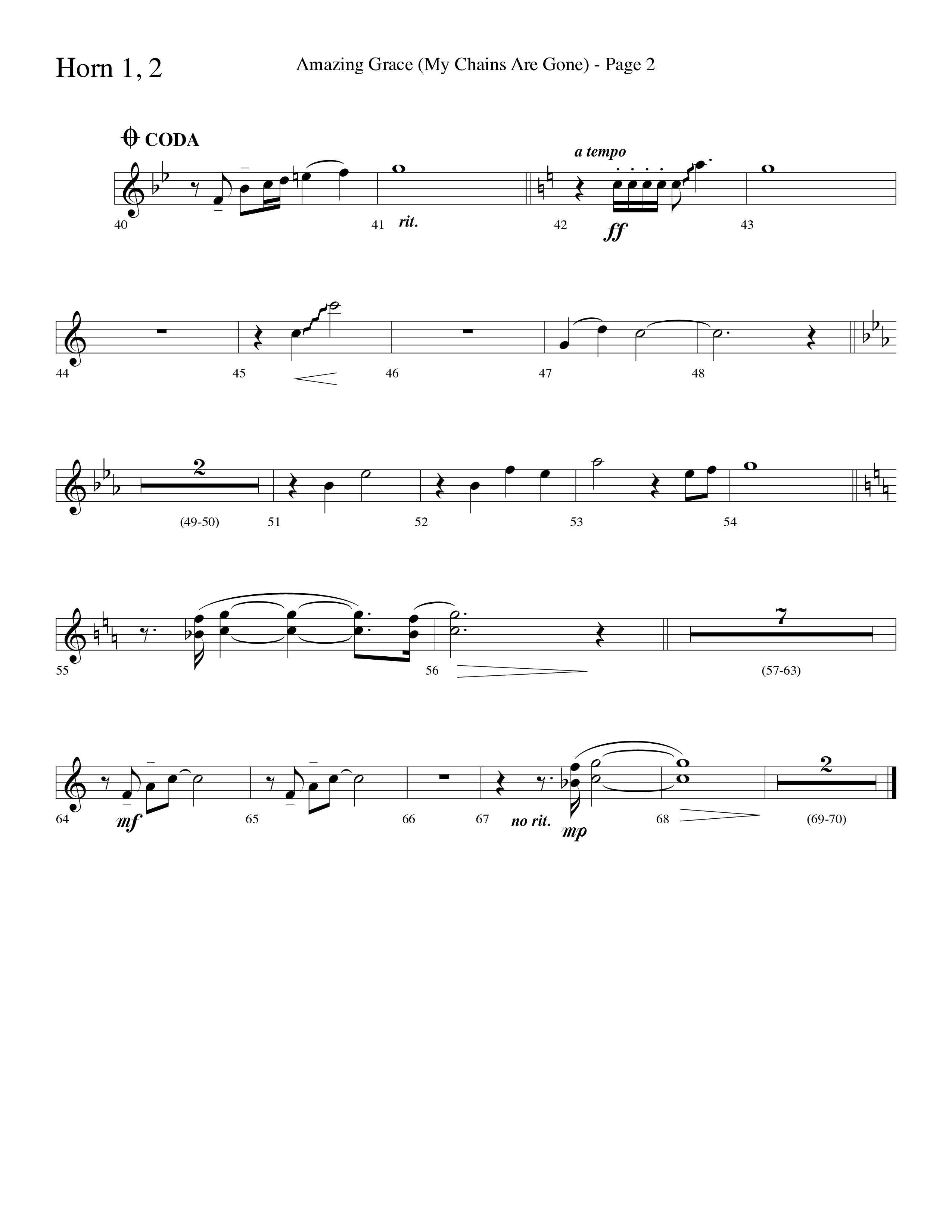 Amazing Grace (My Chains Are Gone) (Choral Anthem SATB) French Horn 1/2 (Lifeway Choral / Arr. Dave Williamson)