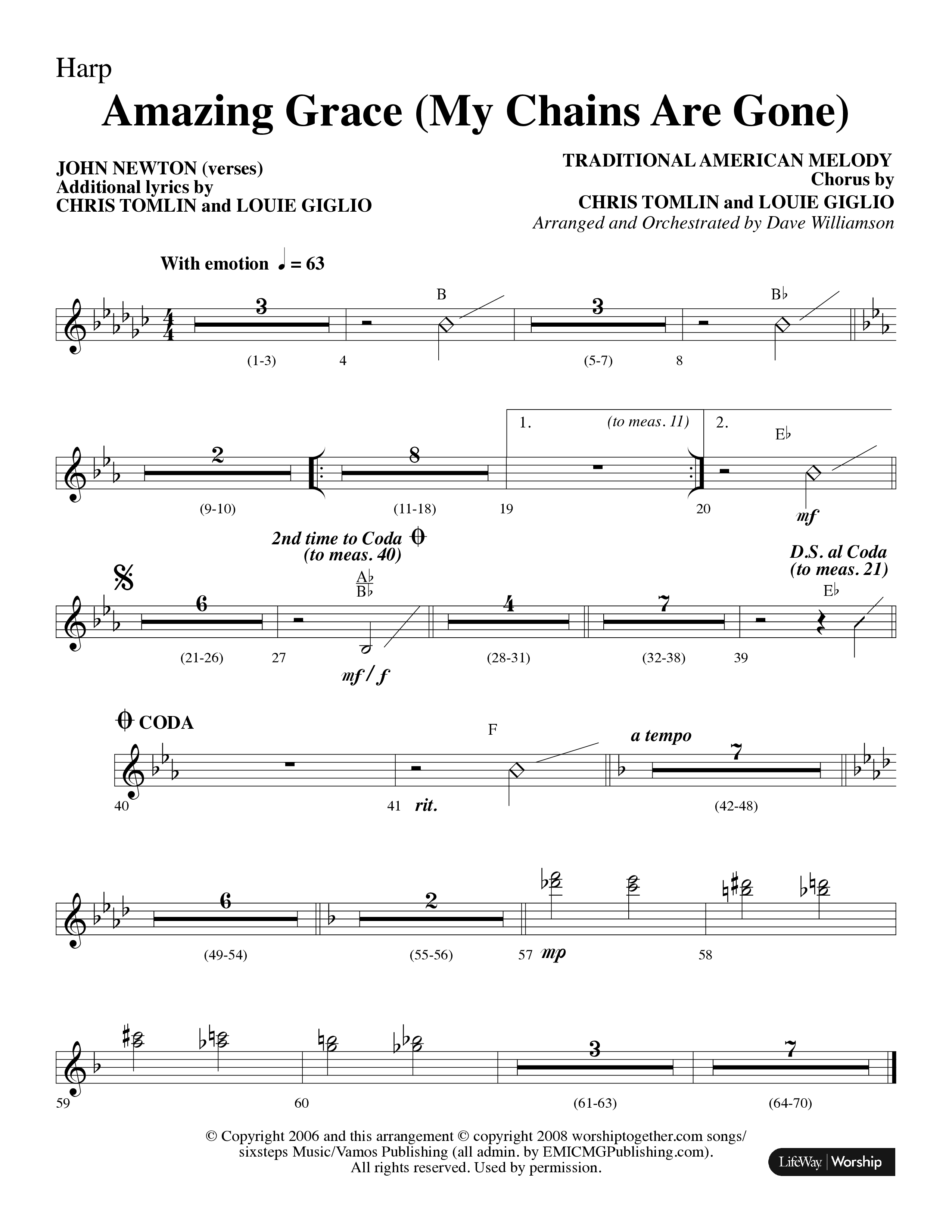 Amazing Grace (My Chains Are Gone) (Choral Anthem SATB) Harp (Lifeway Choral / Arr. Dave Williamson)