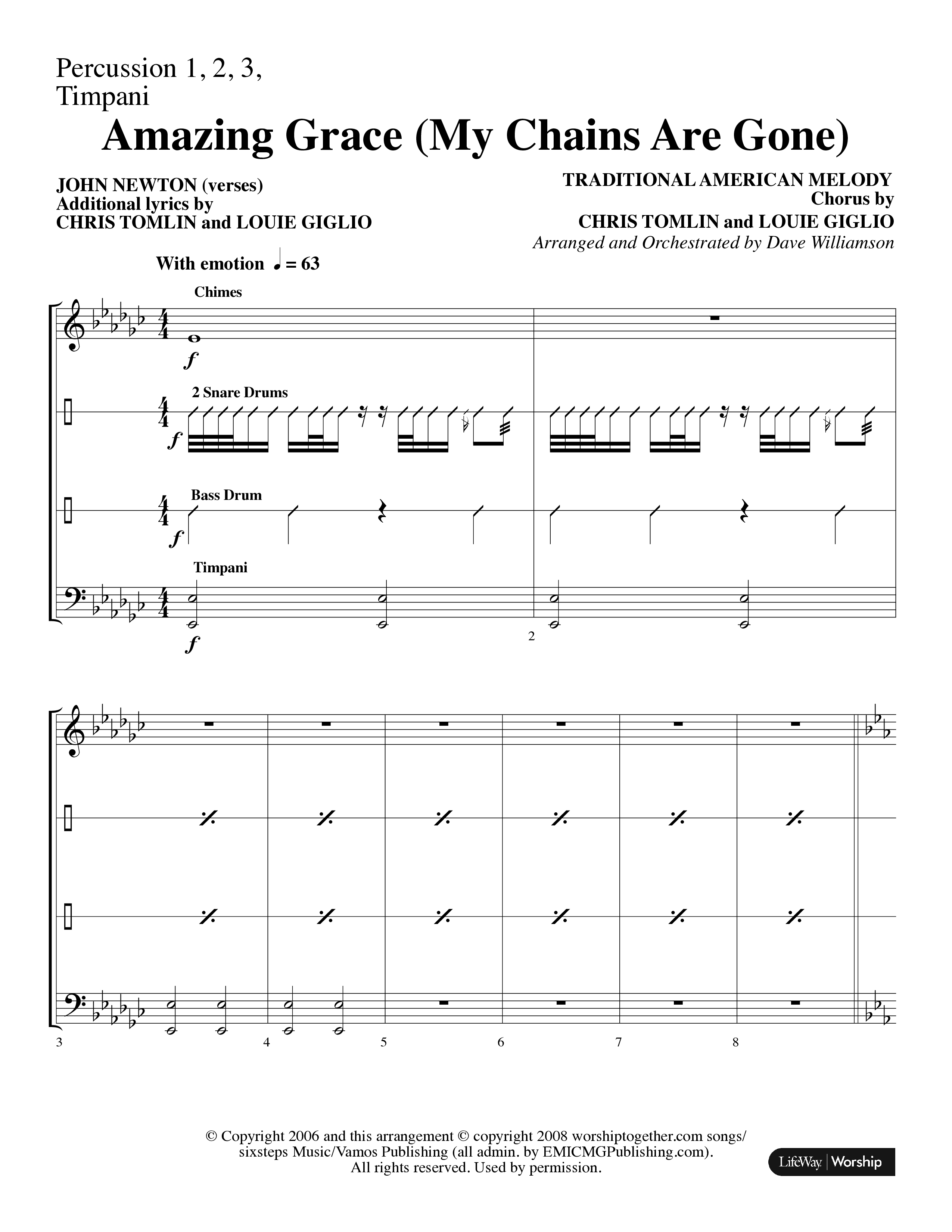 Amazing Grace (My Chains Are Gone) (Choral Anthem SATB) Percussion (Lifeway Choral / Arr. Dave Williamson)
