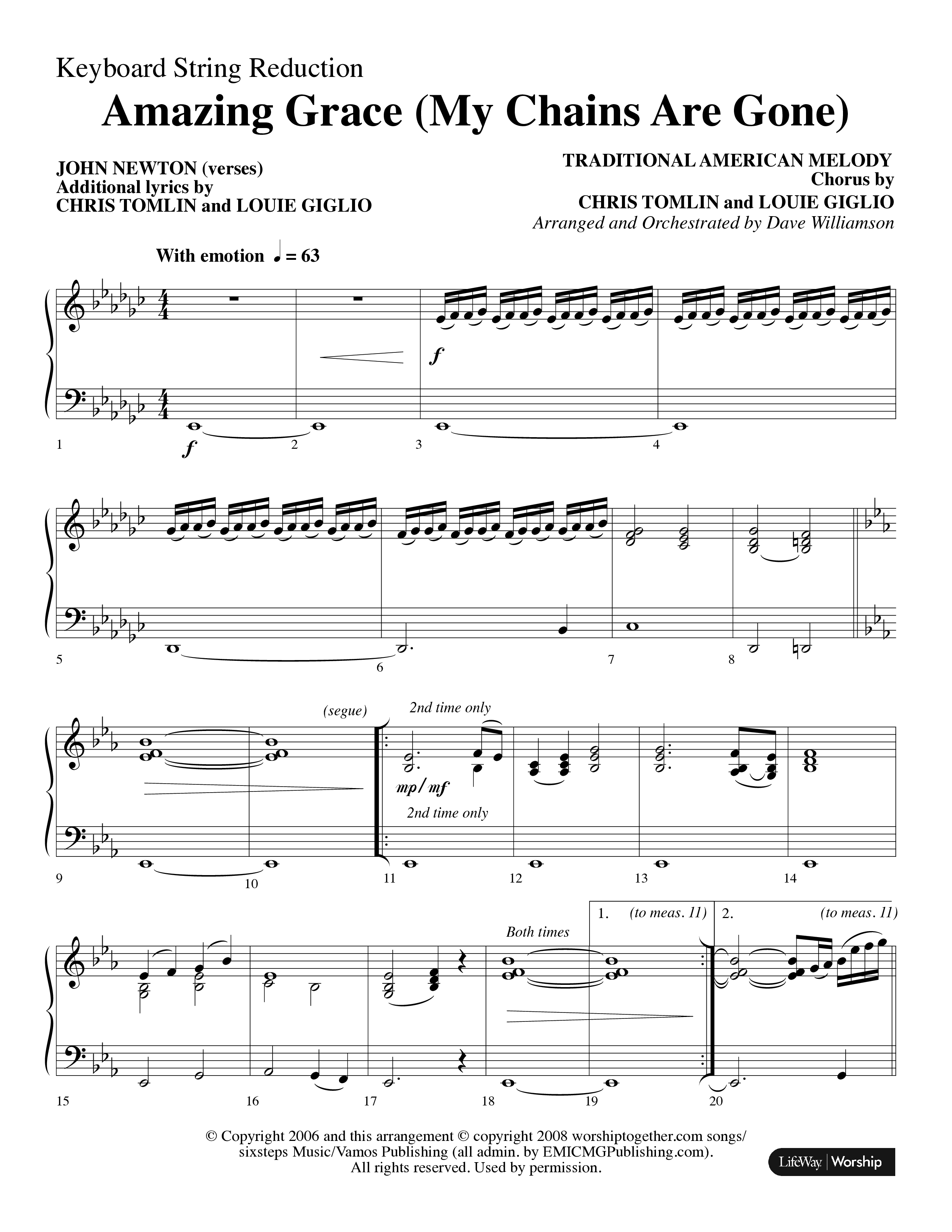 Amazing Grace (My Chains Are Gone) (Choral Anthem SATB) String Reduction (Lifeway Choral / Arr. Dave Williamson)