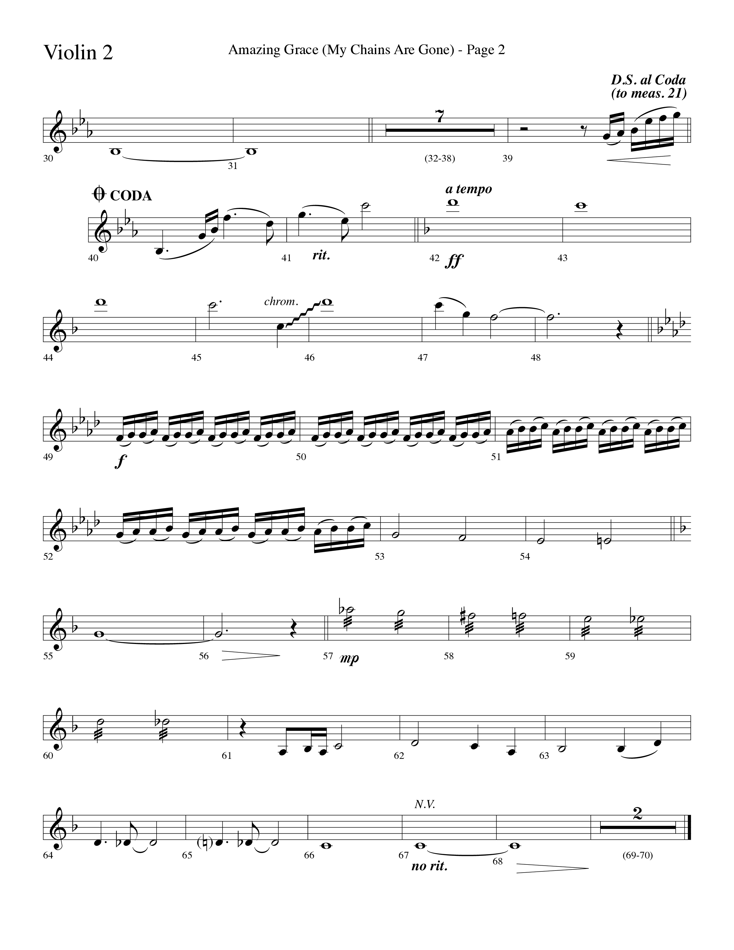 Amazing Grace (My Chains Are Gone) (Choral Anthem SATB) Violin 2 (Lifeway Choral / Arr. Dave Williamson)