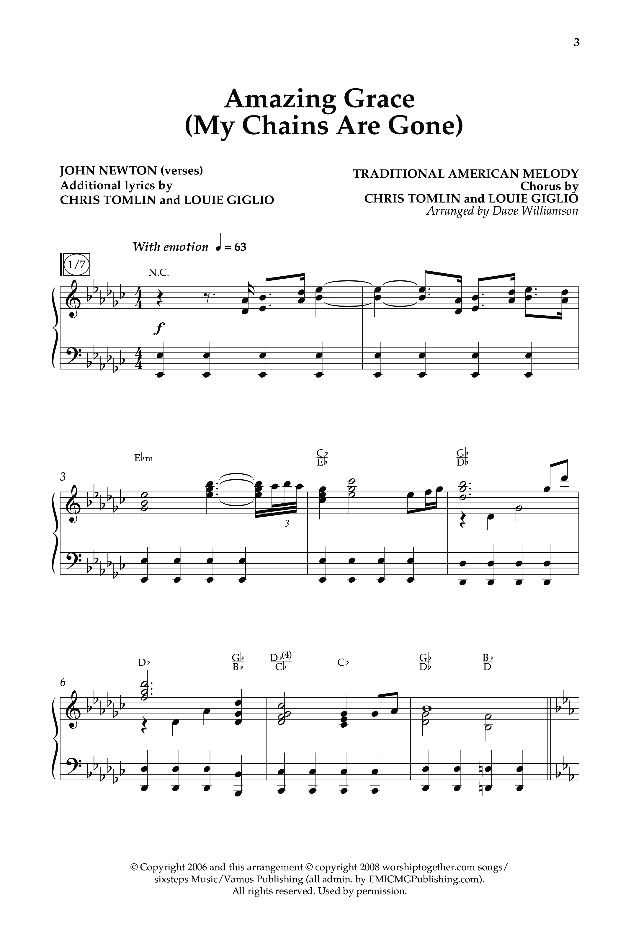 Amazing Grace (My Chains Are Gone) (Choral Anthem SATB) Anthem (SATB/Piano) (Lifeway Choral / Arr. Dave Williamson)