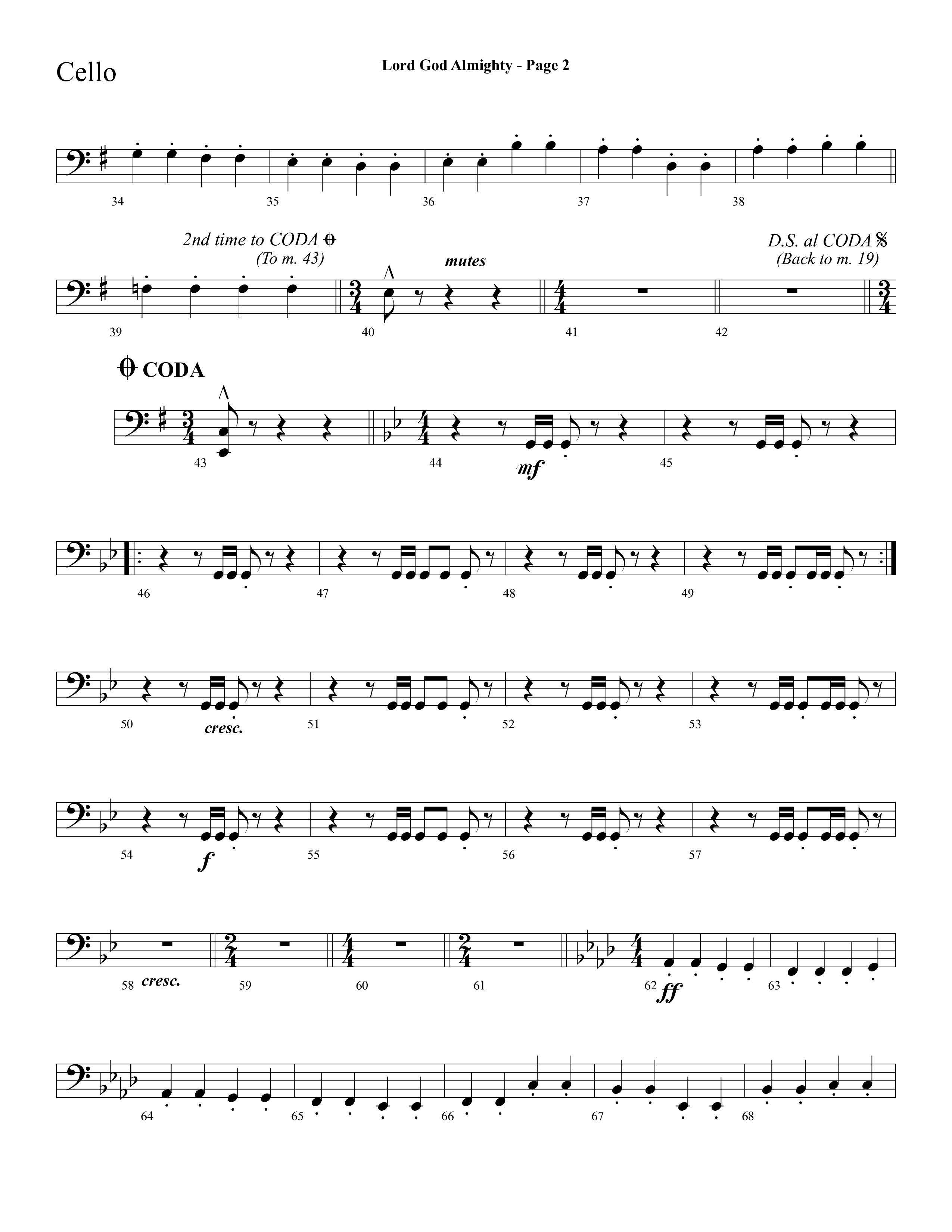 Lord God Almighty (Choral Anthem SATB) Cello (Lifeway Choral / Arr. Dave Williamson)