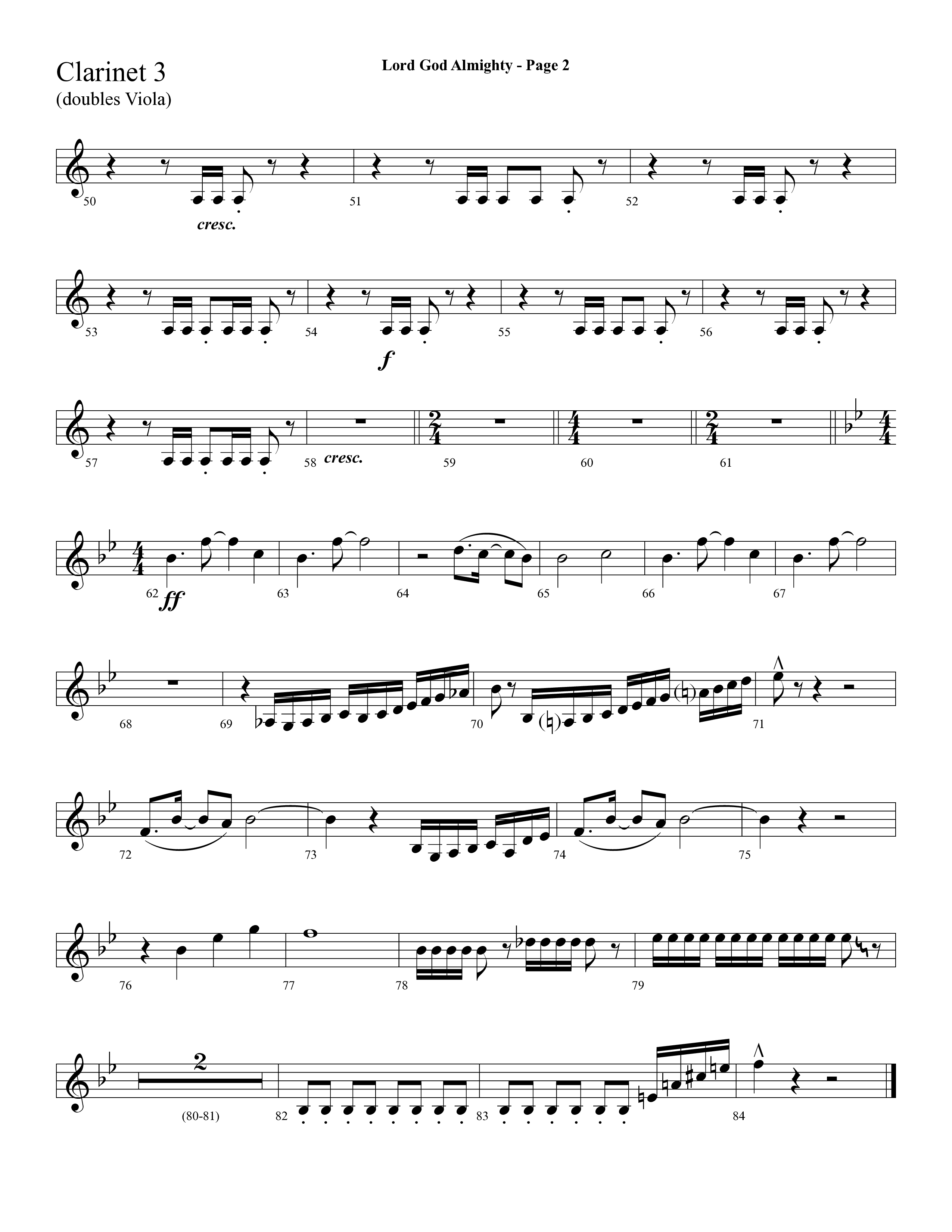 Lord God Almighty (Choral Anthem SATB) Clarinet 3 (Lifeway Choral / Arr. Dave Williamson)