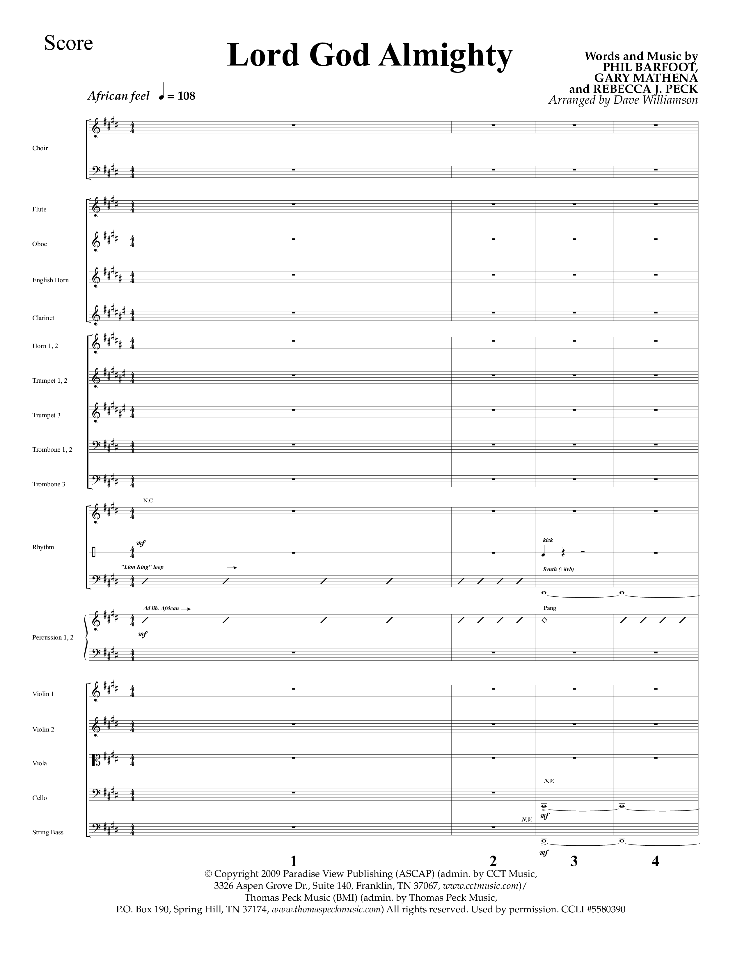 Lord God Almighty (Choral Anthem SATB) Orchestration (Lifeway Choral / Arr. Dave Williamson)