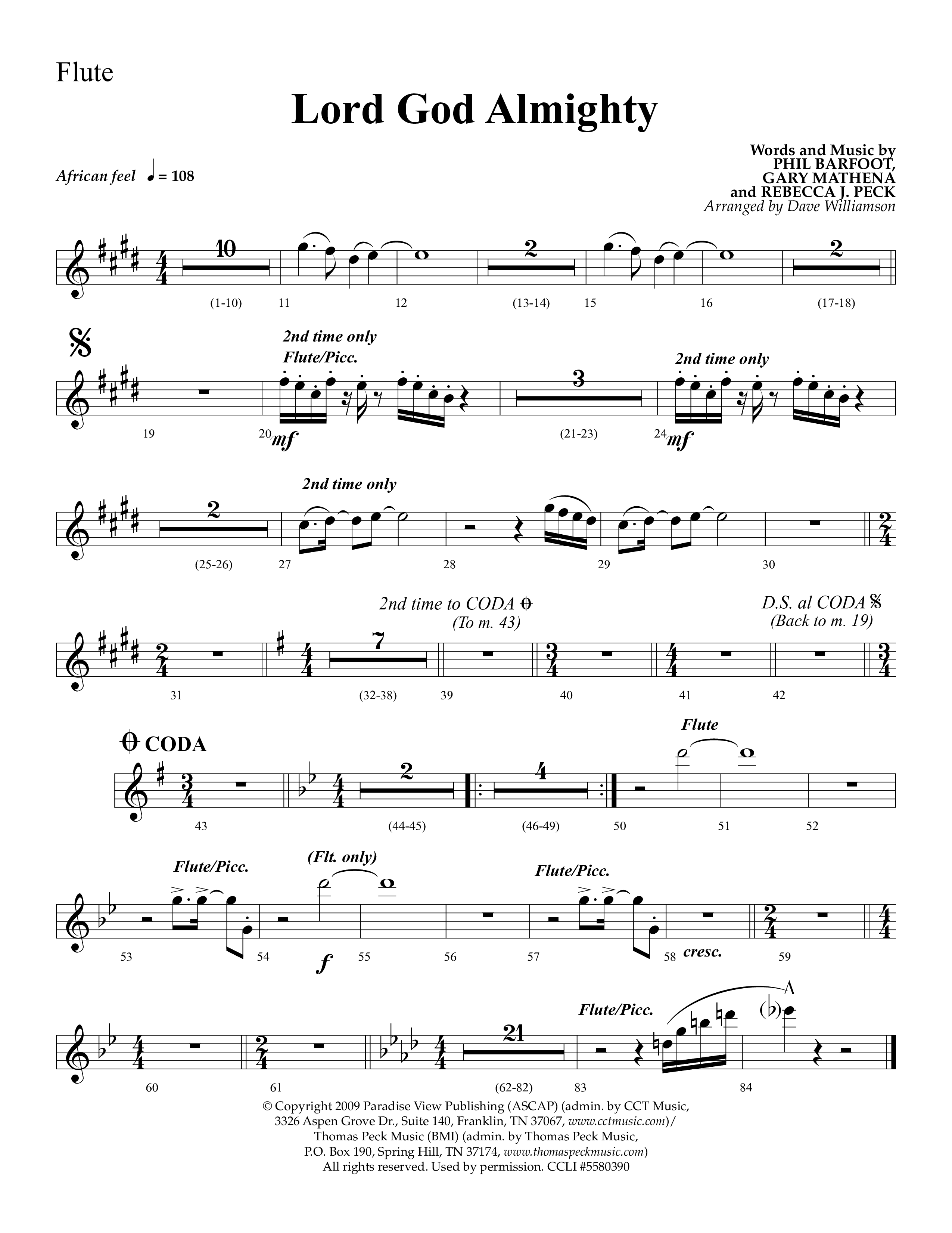 Lord God Almighty (Choral Anthem SATB) Flute (Lifeway Choral / Arr. Dave Williamson)