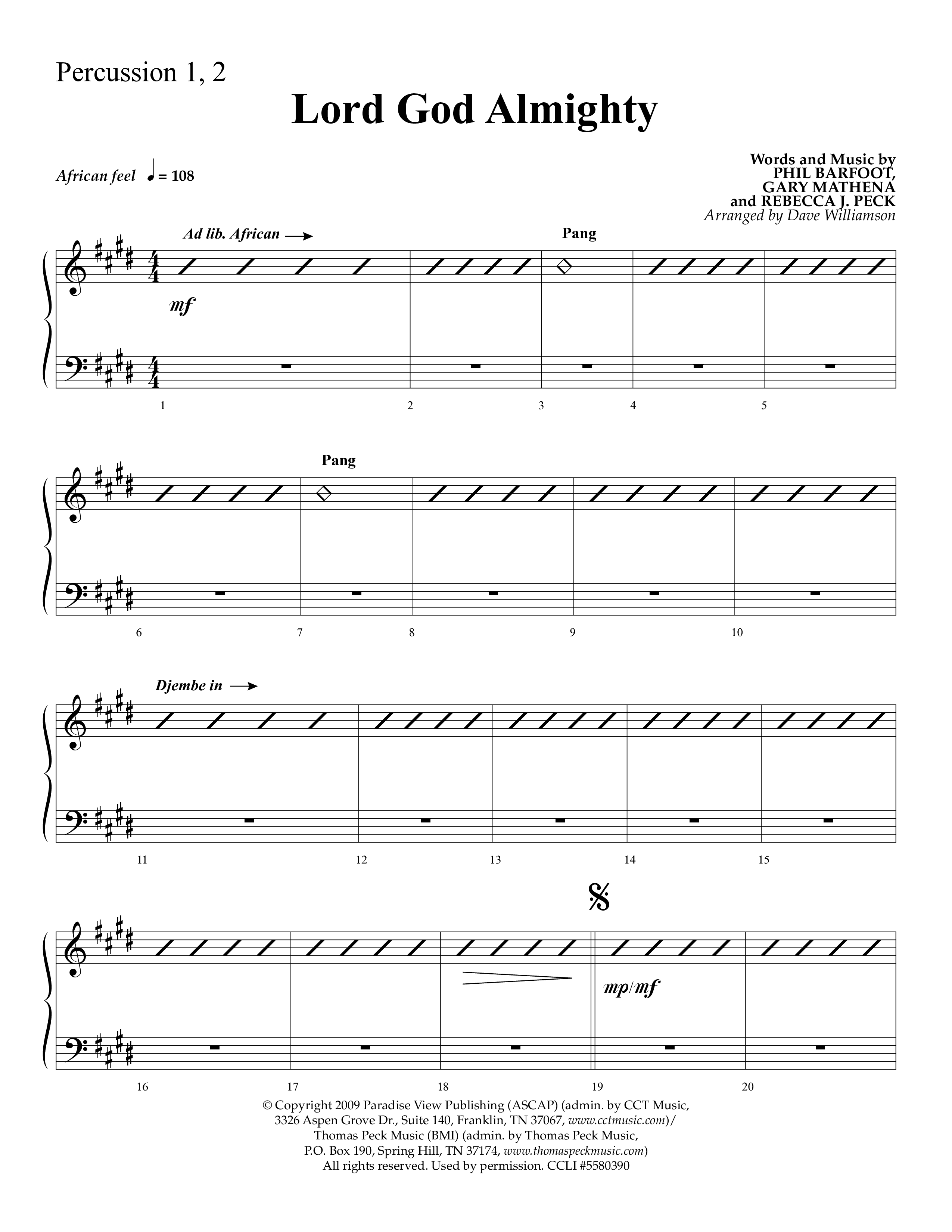 Lord God Almighty (Choral Anthem SATB) Percussion 1/2 (Lifeway Choral / Arr. Dave Williamson)