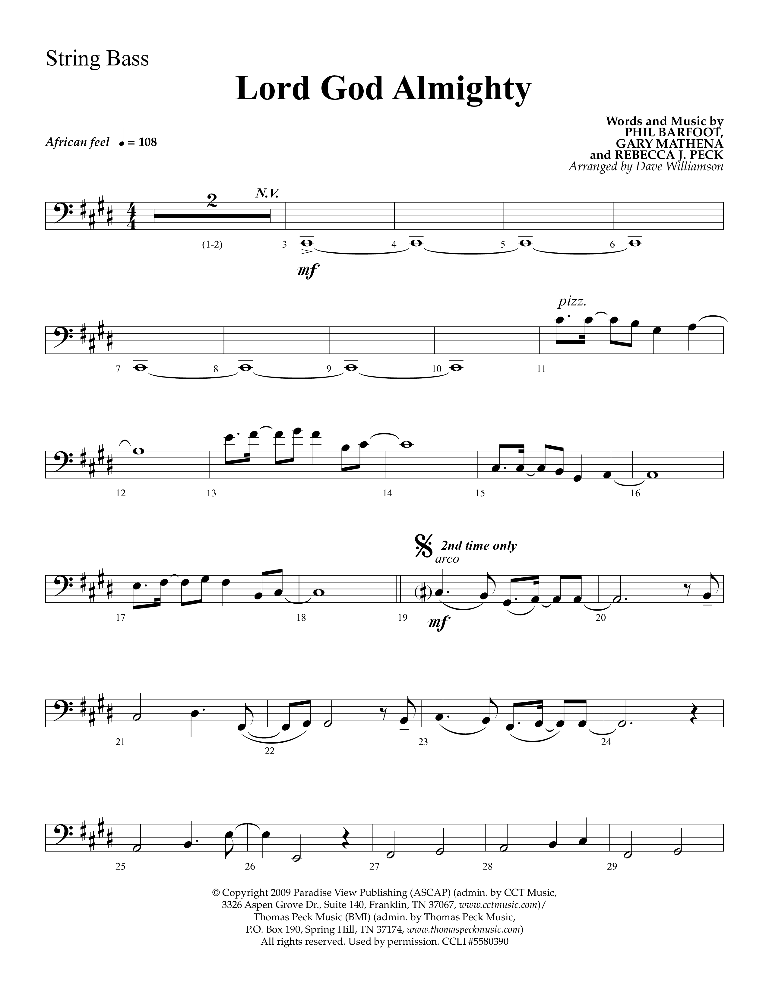 Lord God Almighty (Choral Anthem SATB) String Bass (Lifeway Choral / Arr. Dave Williamson)