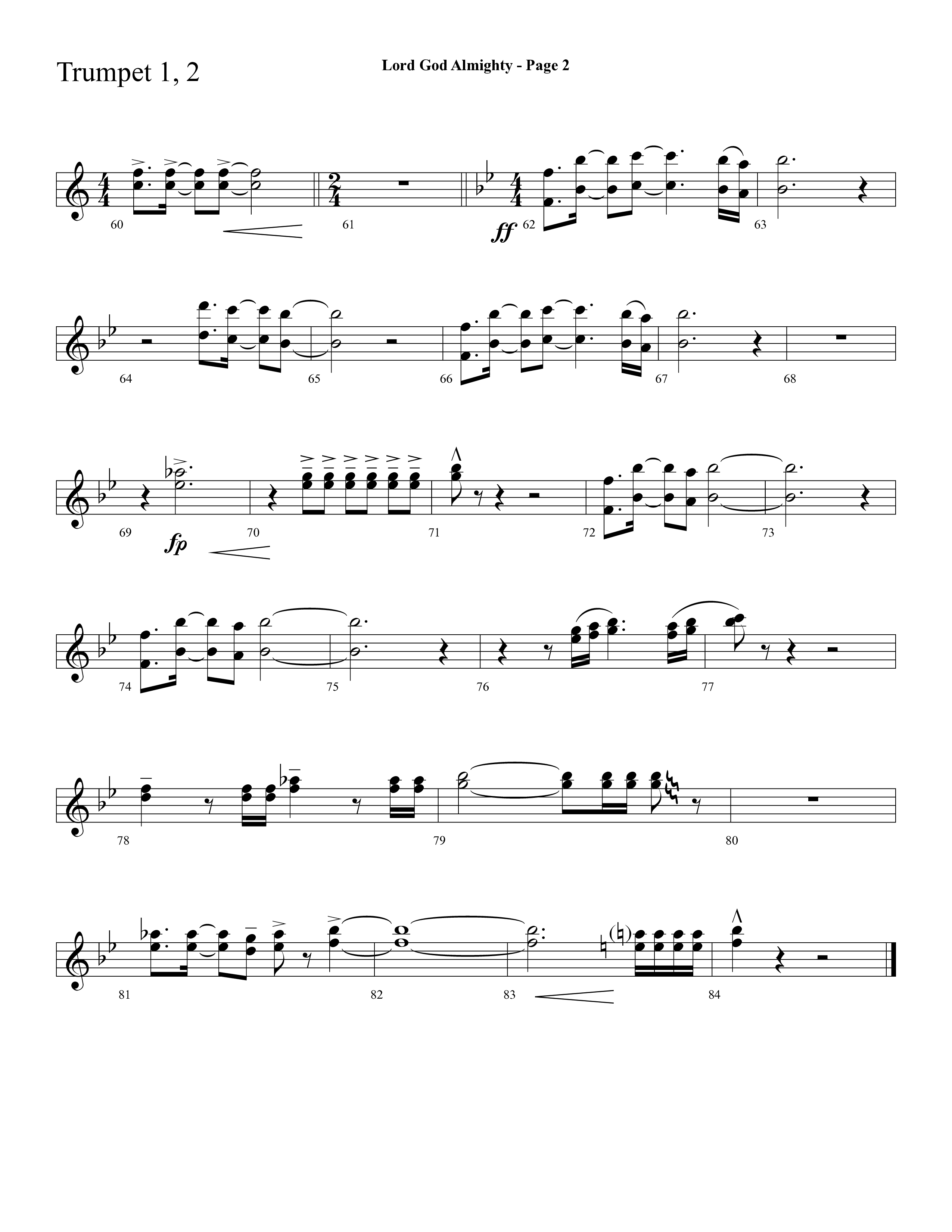 Lord God Almighty (Choral Anthem SATB) Trumpet 1,2 (Lifeway Choral / Arr. Dave Williamson)