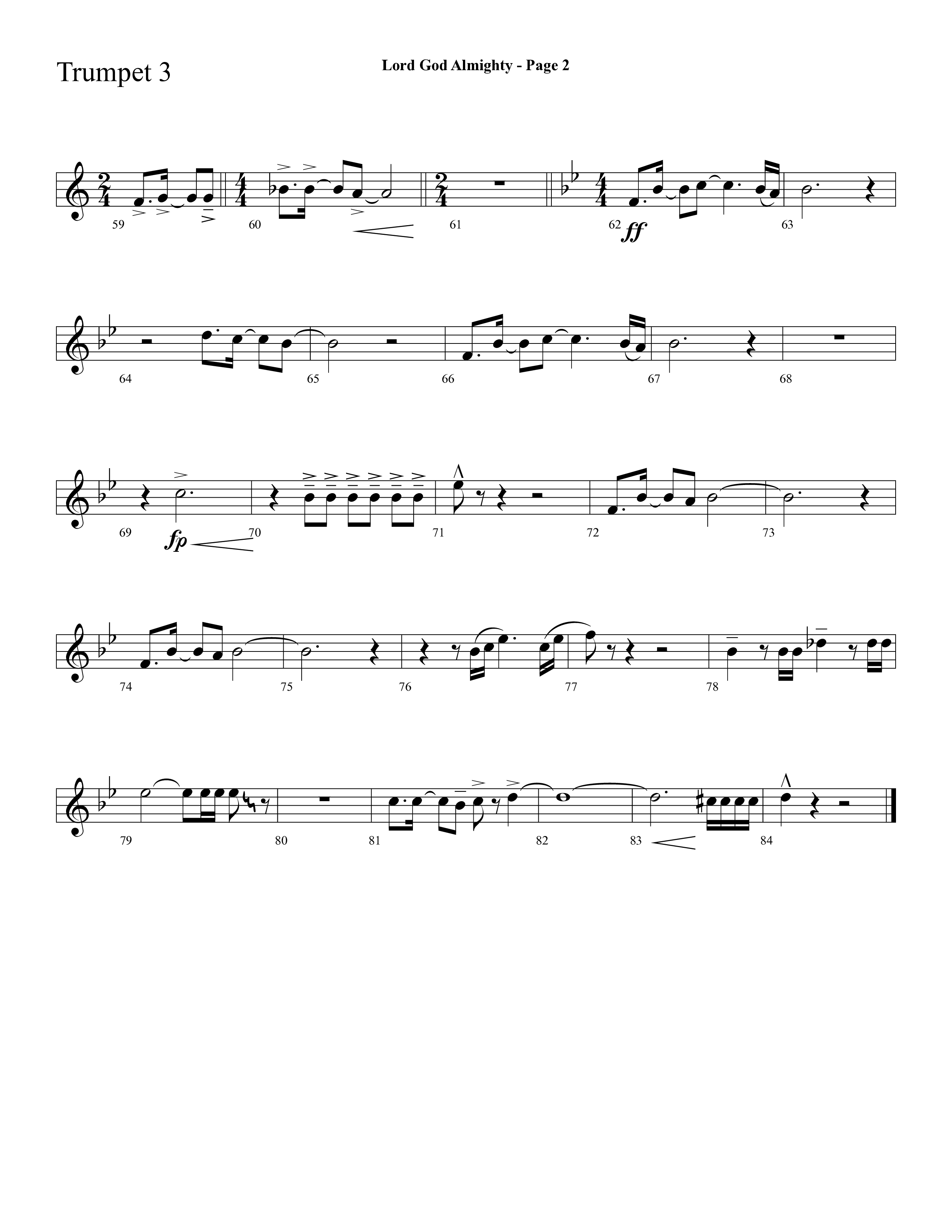 Lord God Almighty (Choral Anthem SATB) Trumpet 3 (Lifeway Choral / Arr. Dave Williamson)