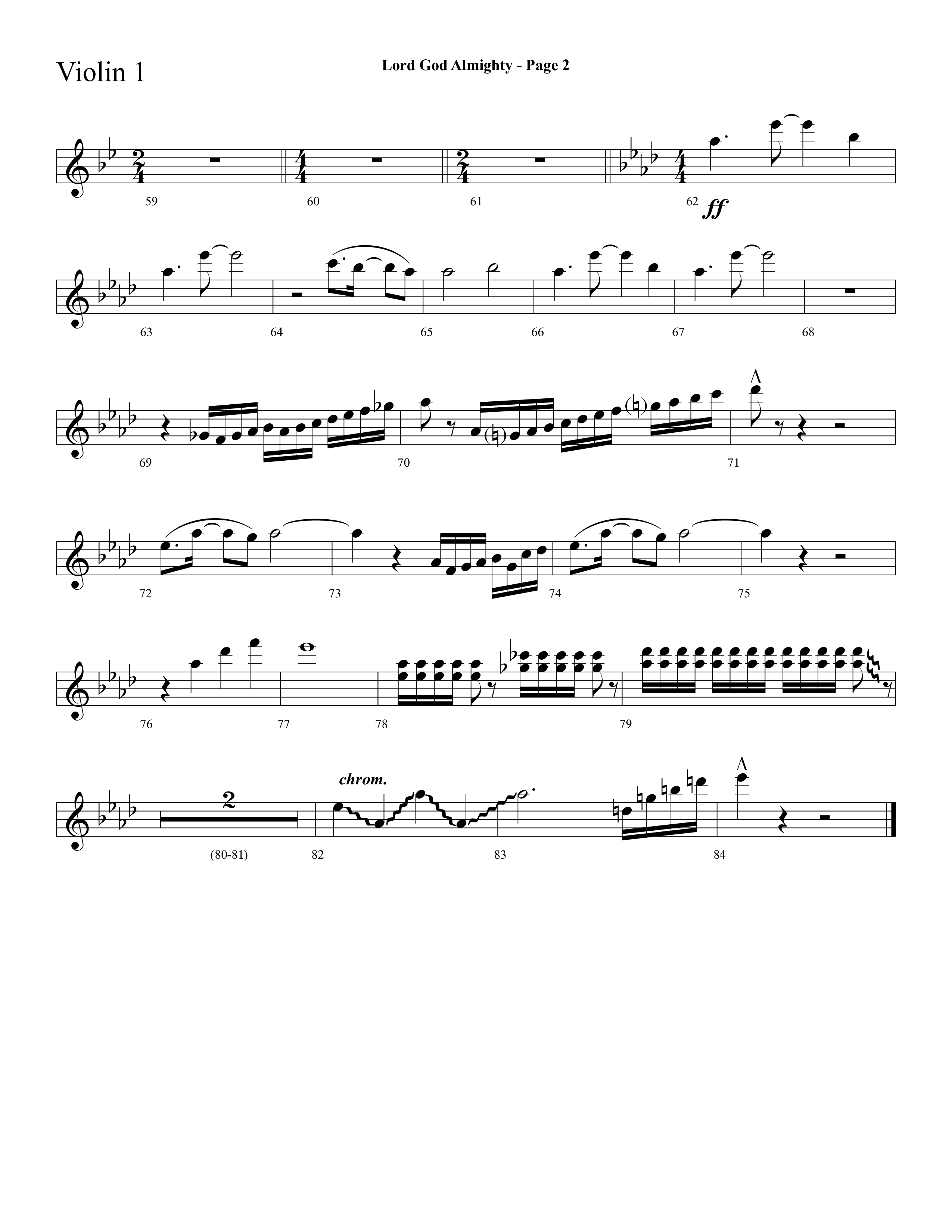 Lord God Almighty (Choral Anthem SATB) Violin 1 (Lifeway Choral / Arr. Dave Williamson)