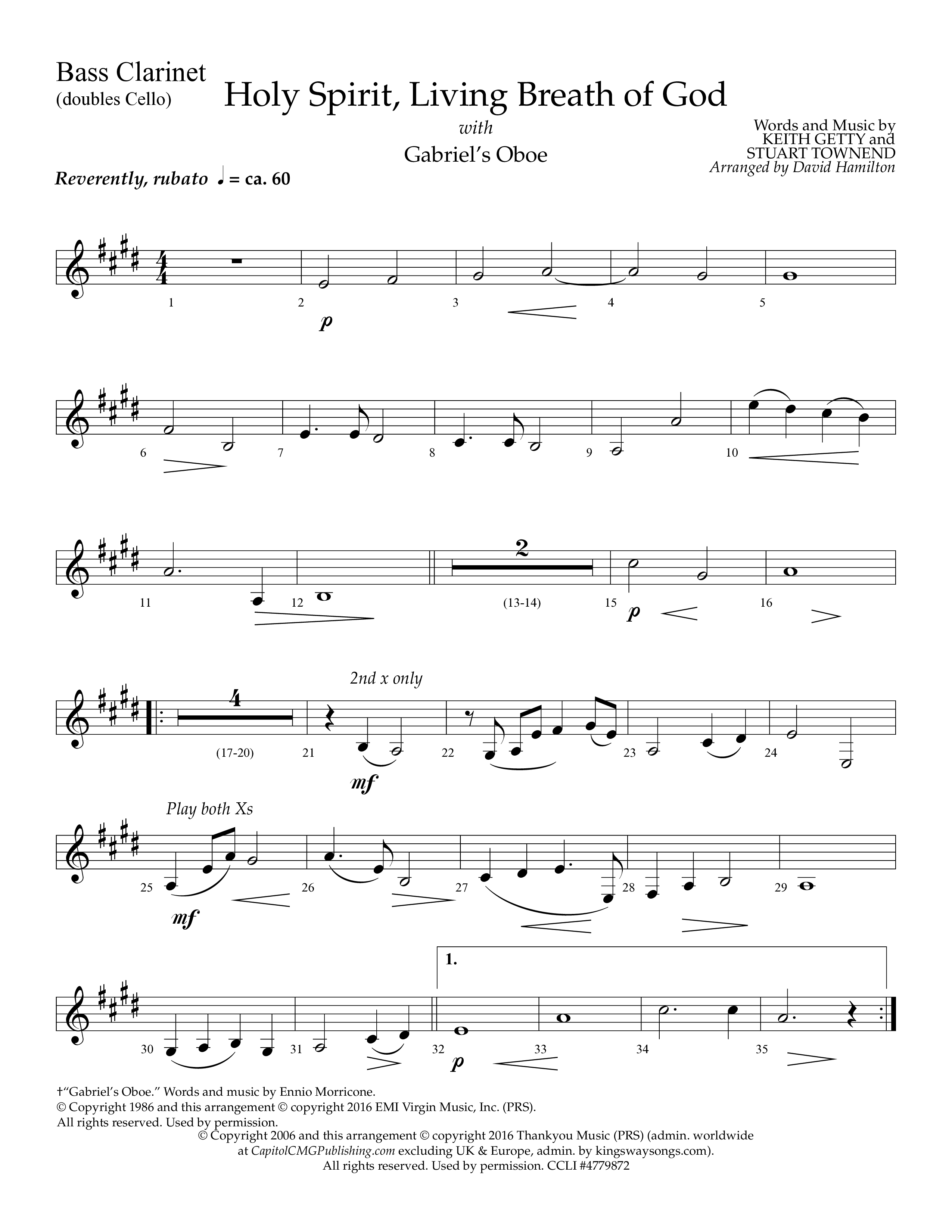 Holy Spirit Living Breath Of God (with Gabriel's Oboe) (Choral Anthem SATB) Bass Clarinet (Lifeway Choral / Arr. David Hamilton)
