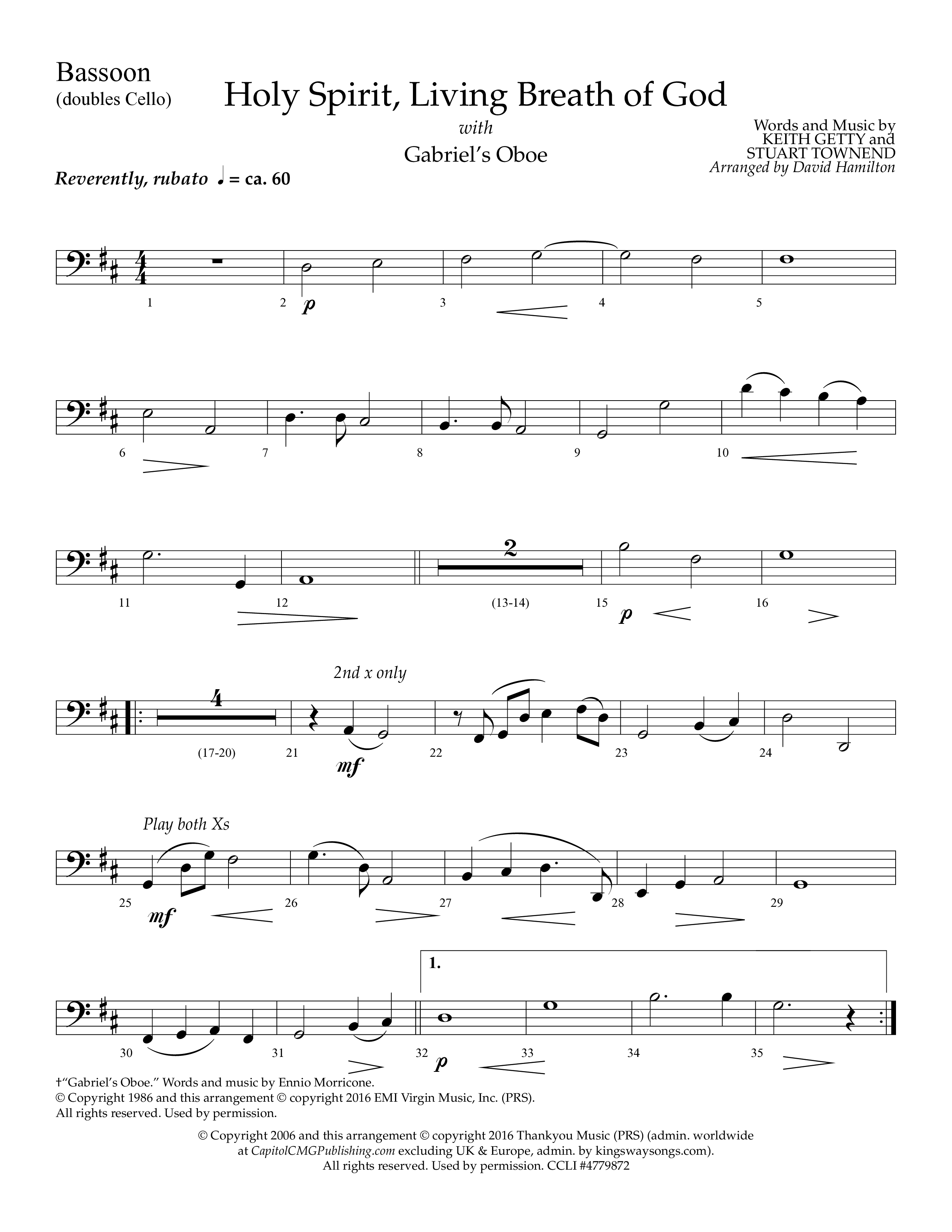 Holy Spirit Living Breath Of God (with Gabriel's Oboe) (Choral Anthem SATB) Bassoon (Lifeway Choral / Arr. David Hamilton)