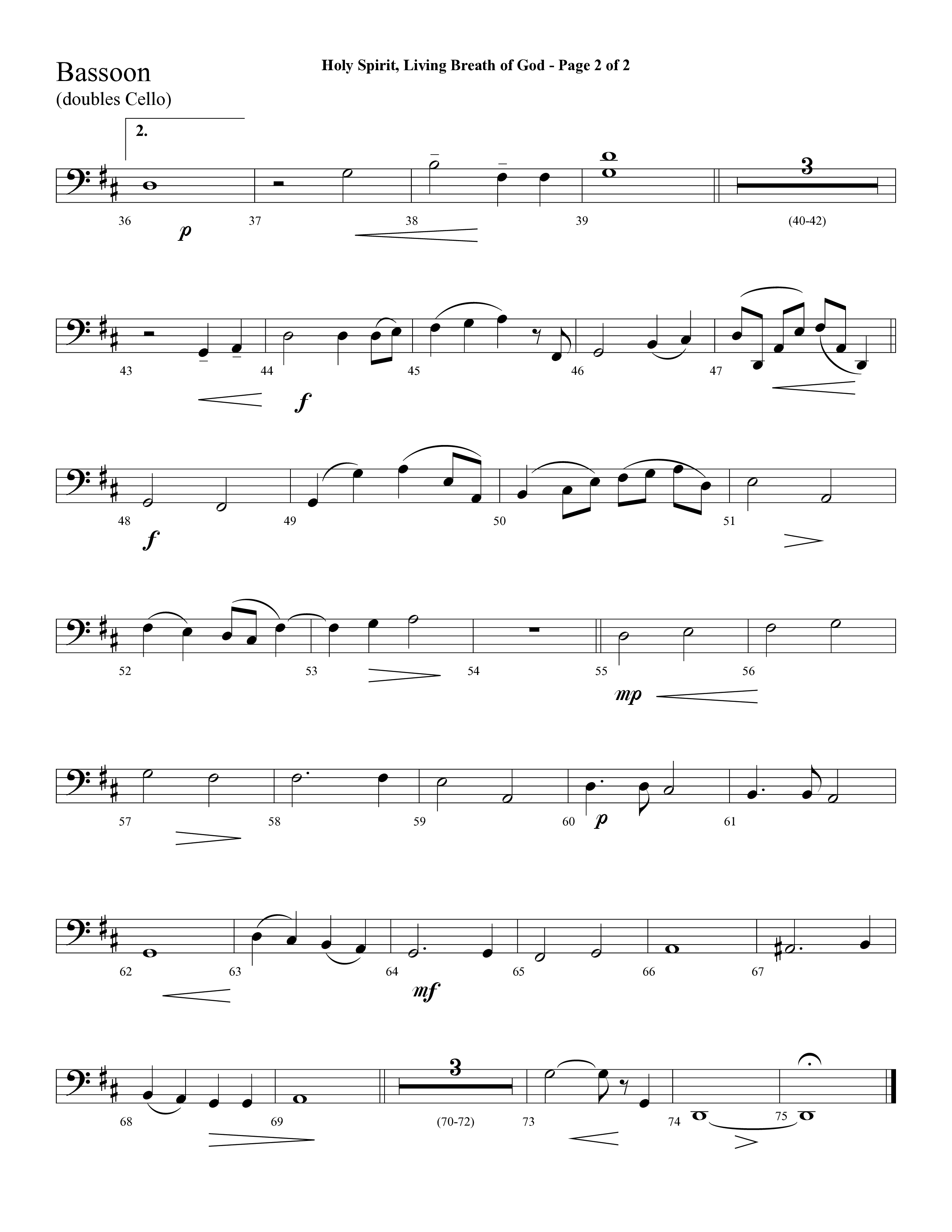 Holy Spirit Living Breath Of God (with Gabriel's Oboe) (Choral Anthem SATB) Bassoon (Lifeway Choral / Arr. David Hamilton)