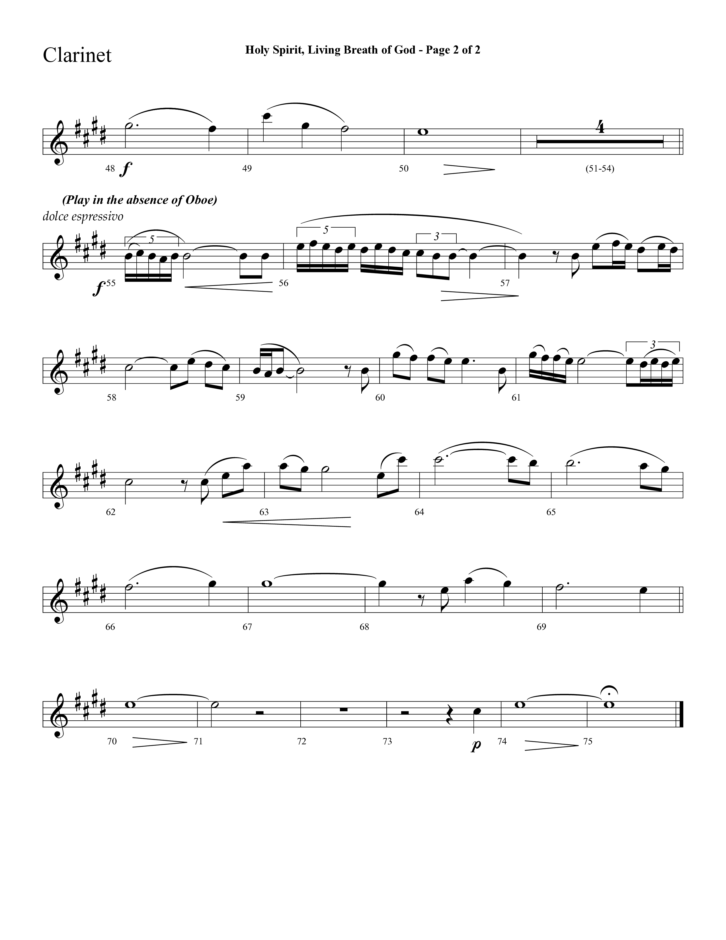 Holy Spirit Living Breath Of God (with Gabriel's Oboe) (Choral Anthem SATB) Clarinet 1/2 (Lifeway Choral / Arr. David Hamilton)