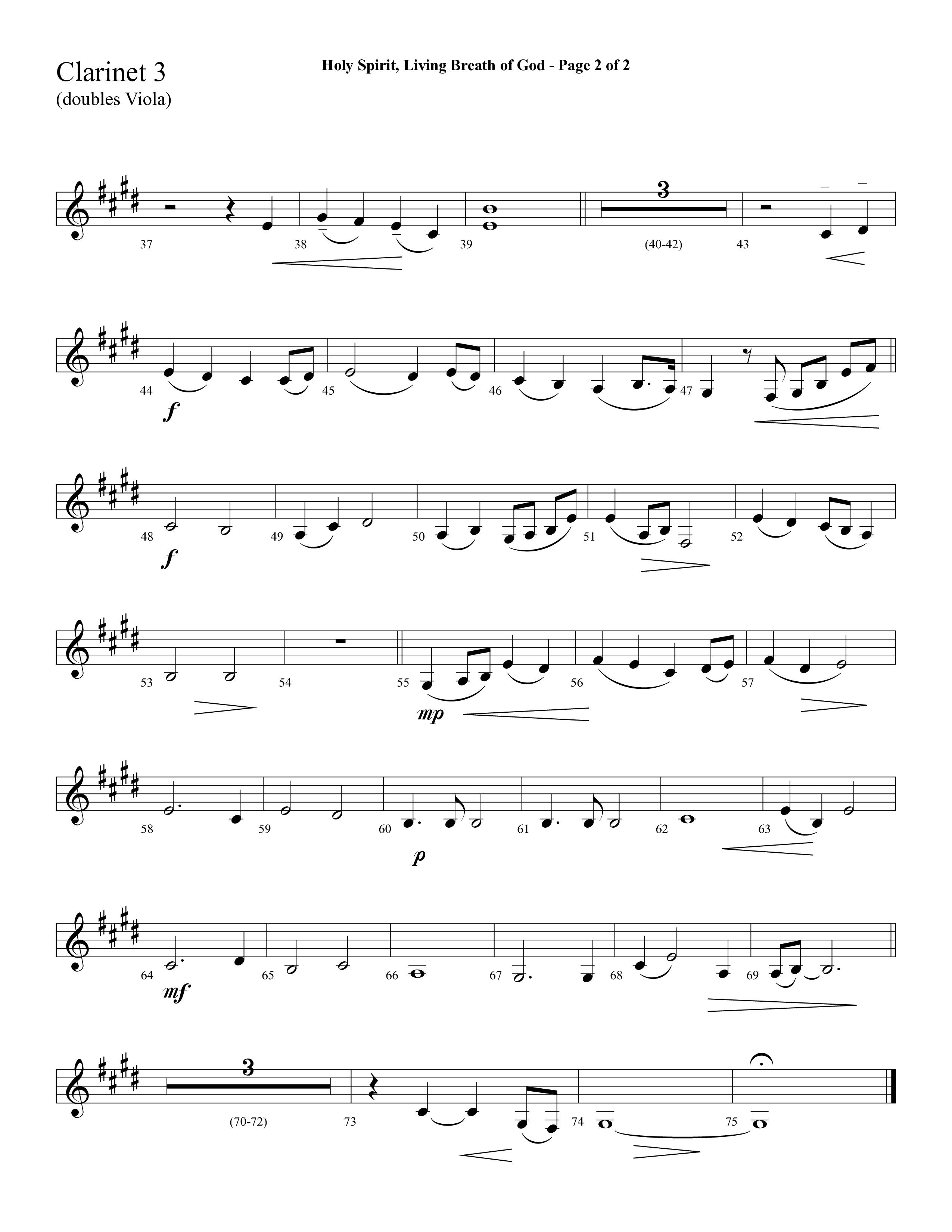 Holy Spirit Living Breath Of God (with Gabriel's Oboe) (Choral Anthem SATB) Clarinet 3 (Lifeway Choral / Arr. David Hamilton)