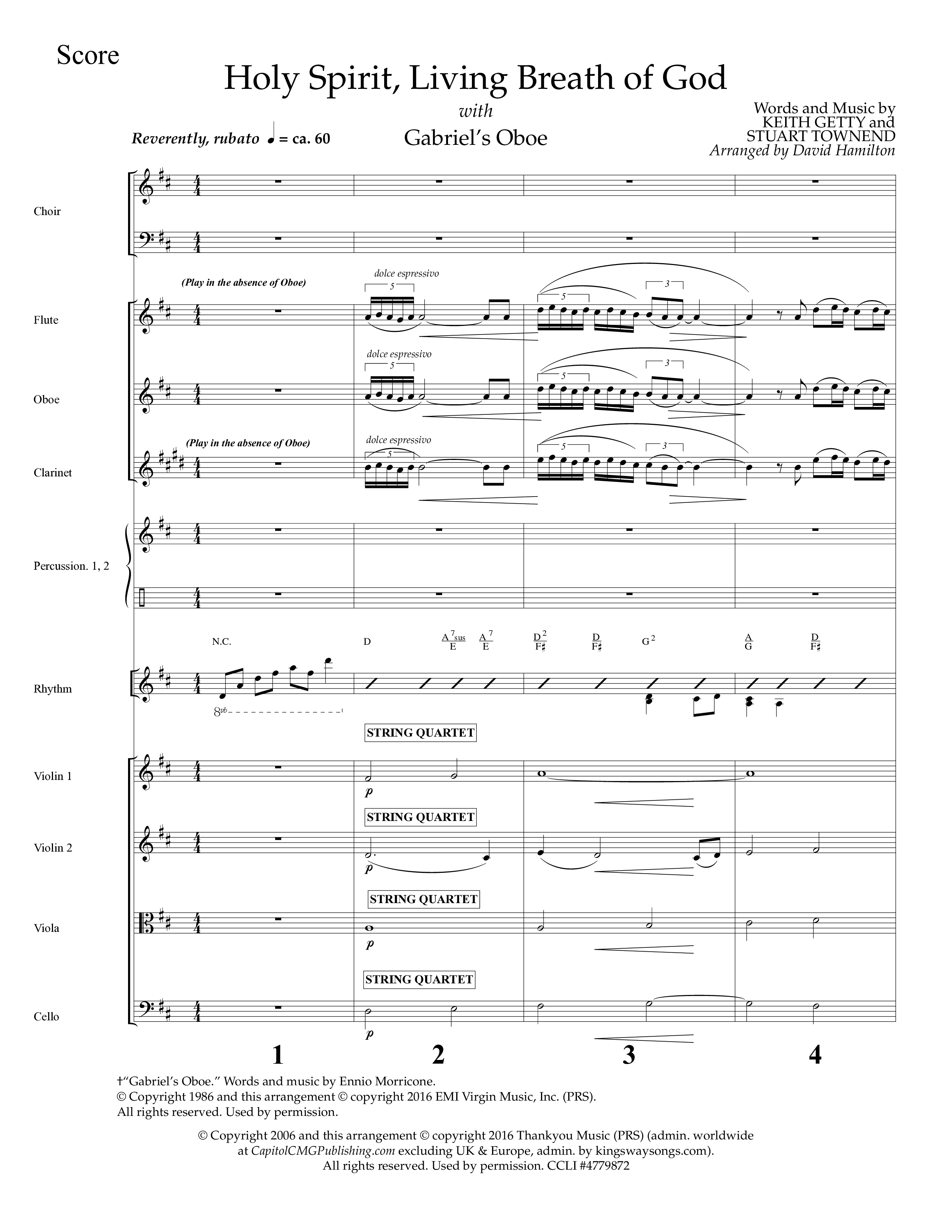 Holy Spirit Living Breath Of God (with Gabriel's Oboe) (Choral Anthem SATB) Conductor's Score (Lifeway Choral / Arr. David Hamilton)