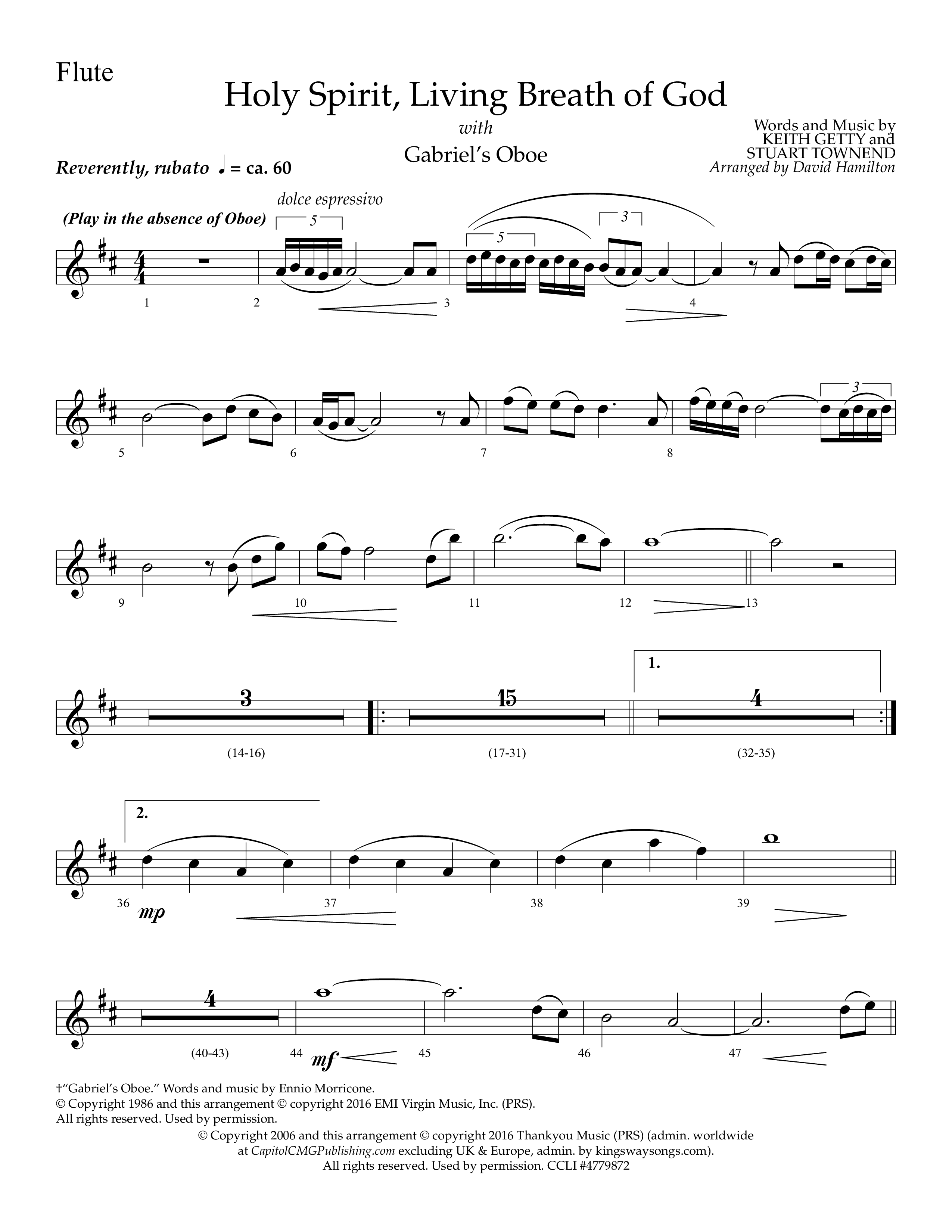 Holy Spirit Living Breath Of God (with Gabriel's Oboe) (Choral Anthem SATB) Flute (Lifeway Choral / Arr. David Hamilton)