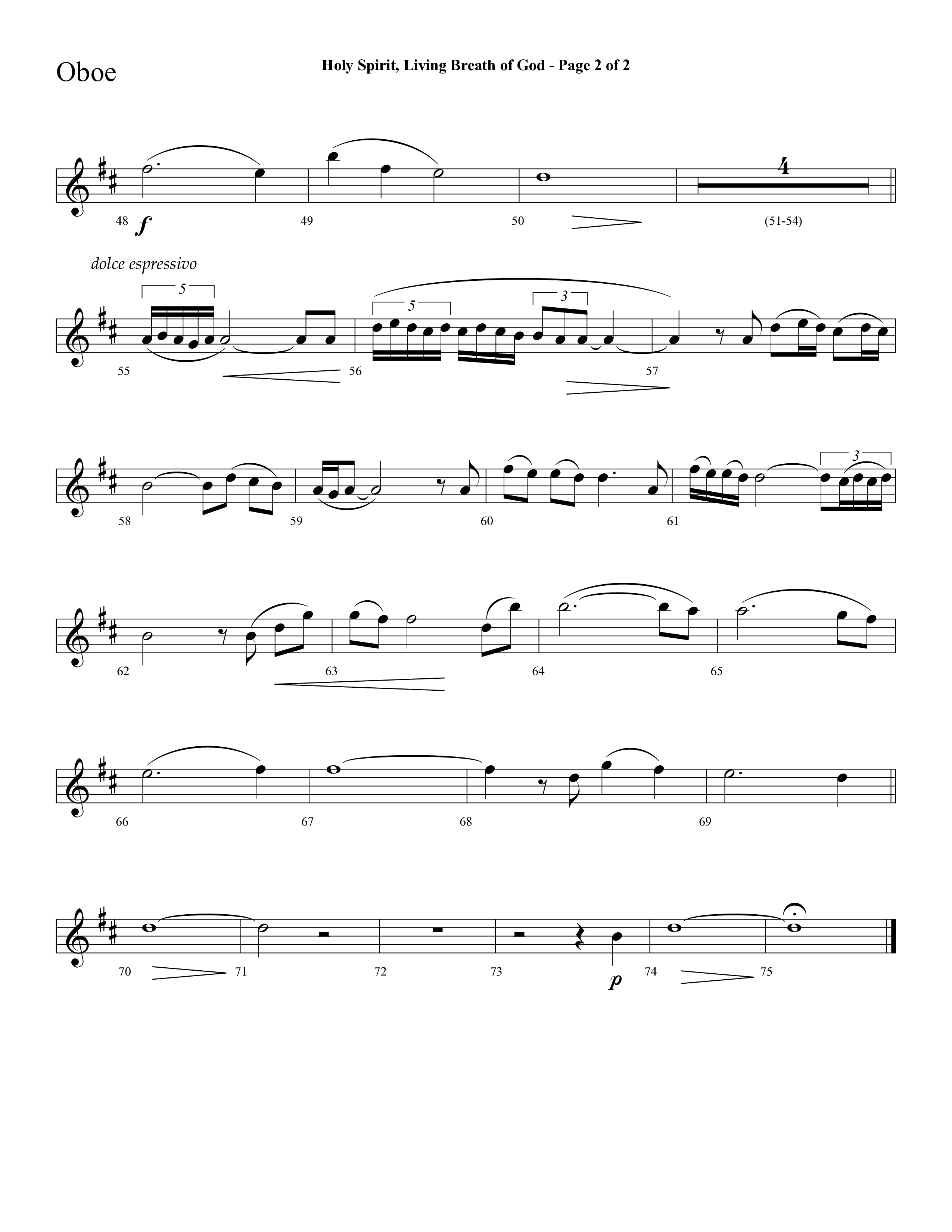 Holy Spirit Living Breath Of God (with Gabriel's Oboe) (Choral Anthem SATB) Oboe (Lifeway Choral / Arr. David Hamilton)