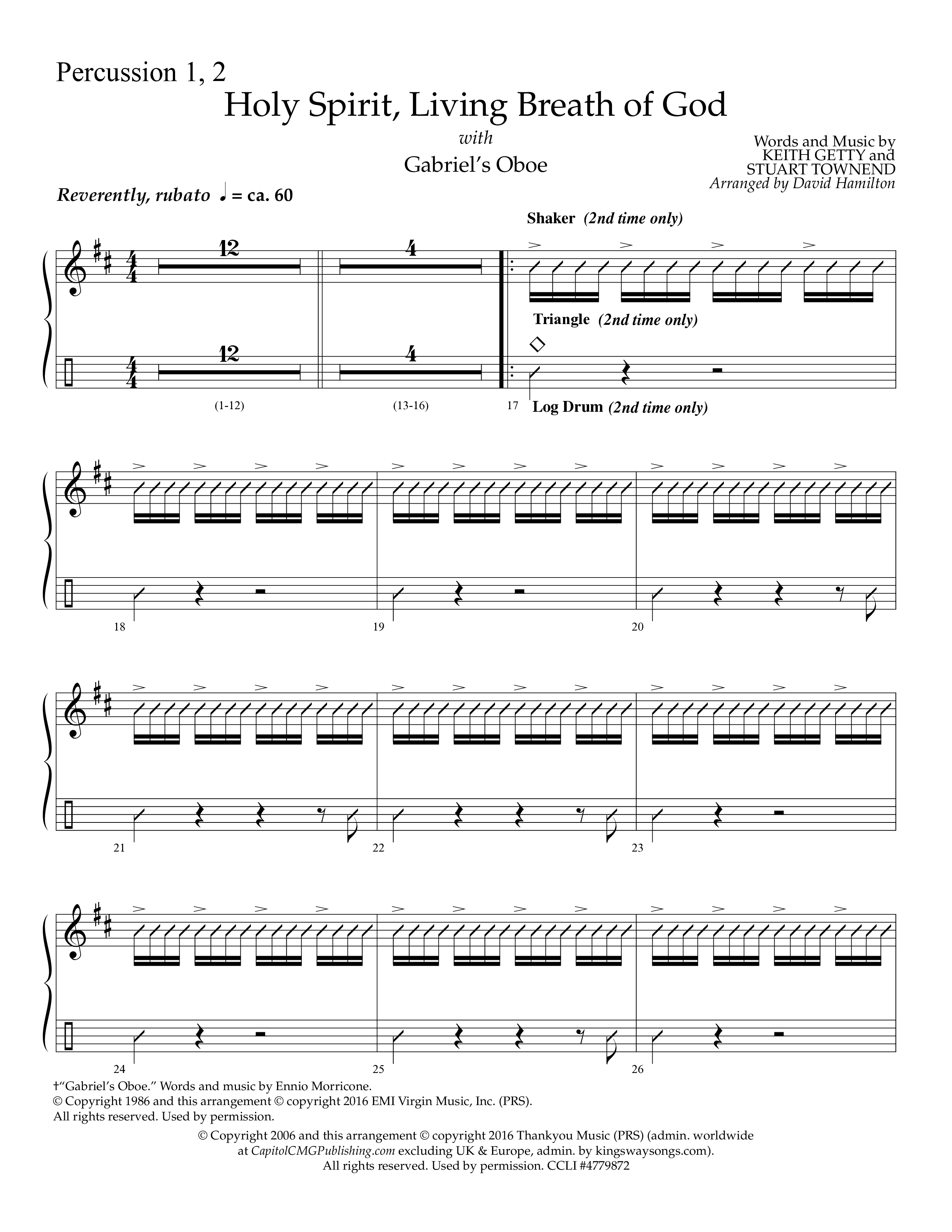 Holy Spirit Living Breath Of God (with Gabriel's Oboe) (Choral Anthem SATB) Percussion 1/2 (Lifeway Choral / Arr. David Hamilton)
