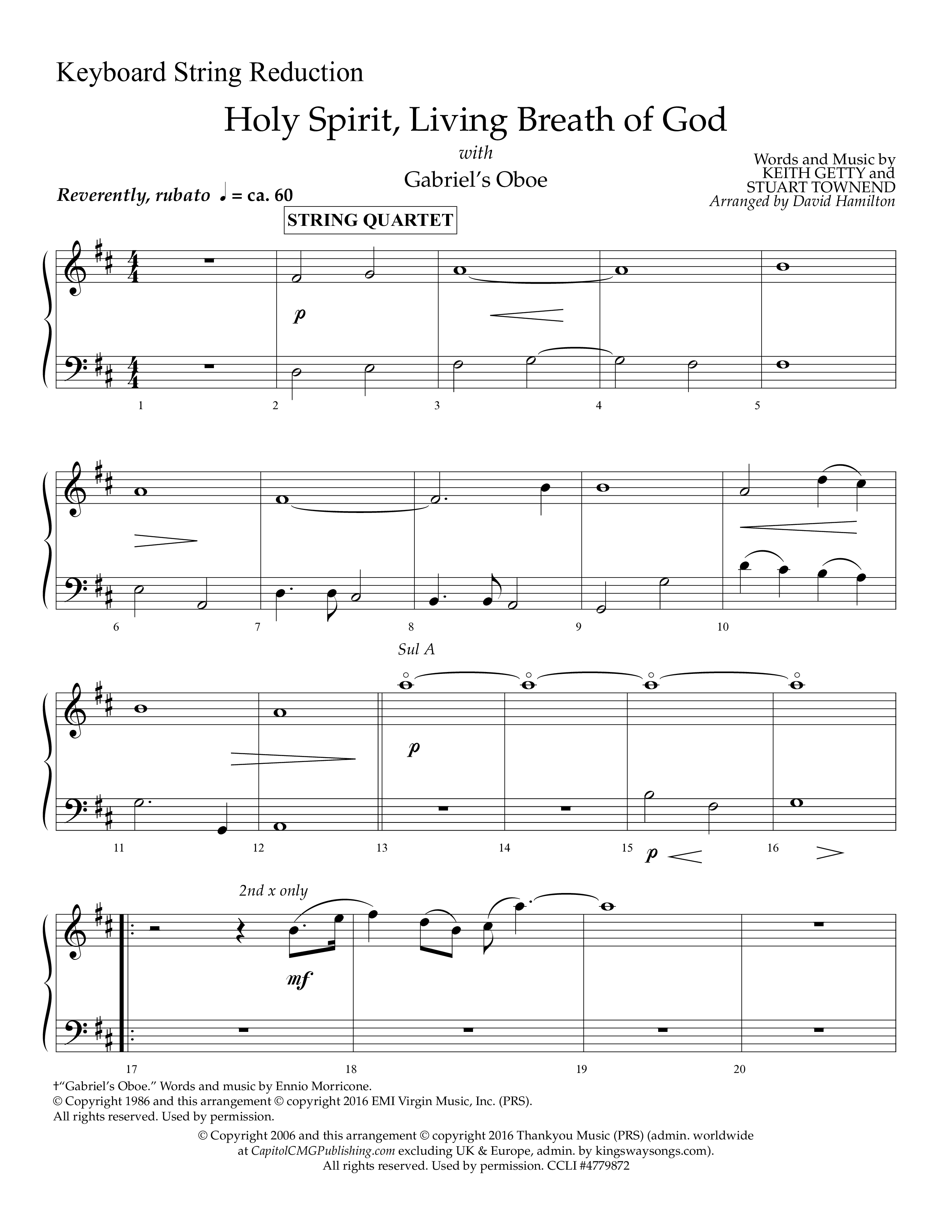 Holy Spirit Living Breath Of God (with Gabriel's Oboe) (Choral Anthem SATB) String Reduction (Lifeway Choral / Arr. David Hamilton)