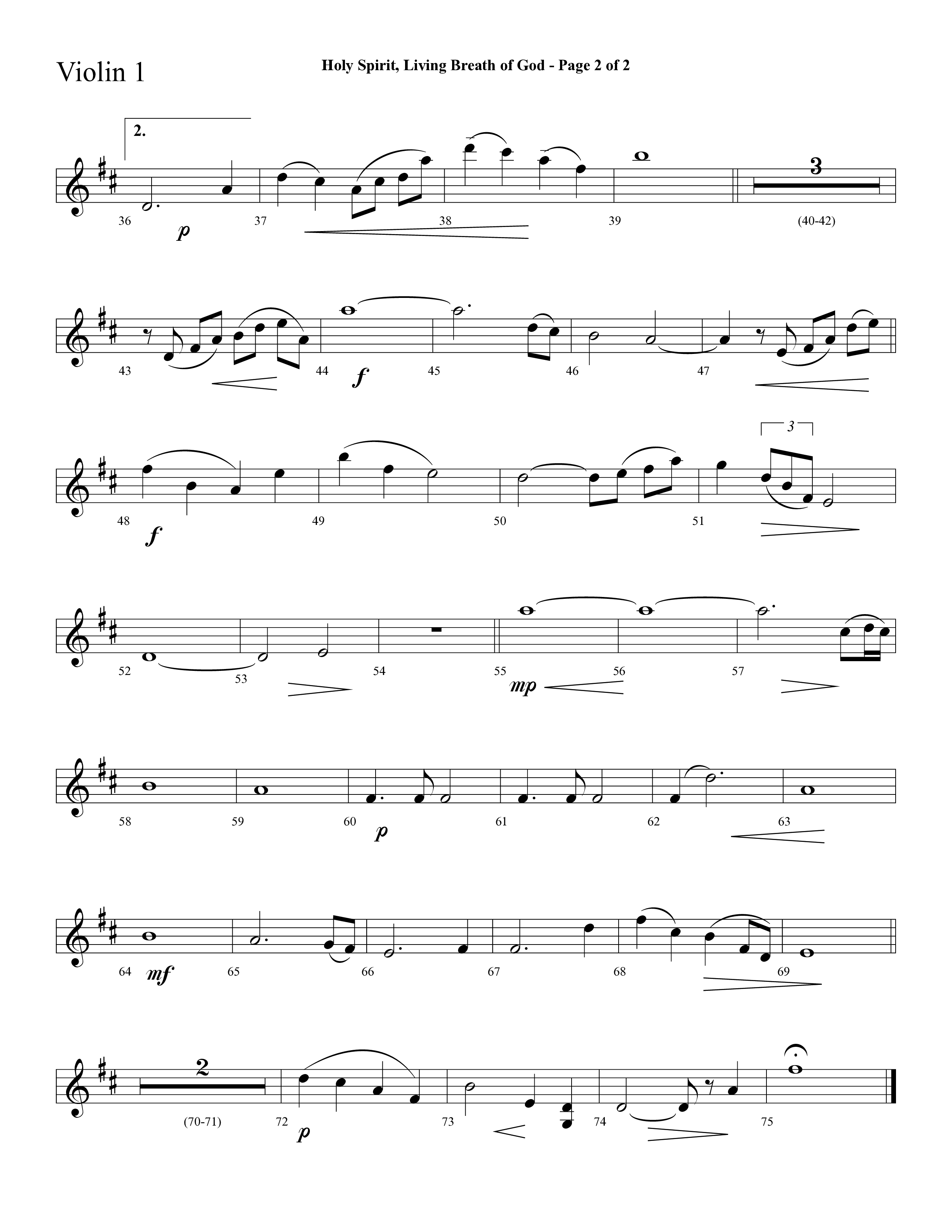 Holy Spirit Living Breath Of God (with Gabriel's Oboe) (Choral Anthem SATB) Violin 1 (Lifeway Choral / Arr. David Hamilton)