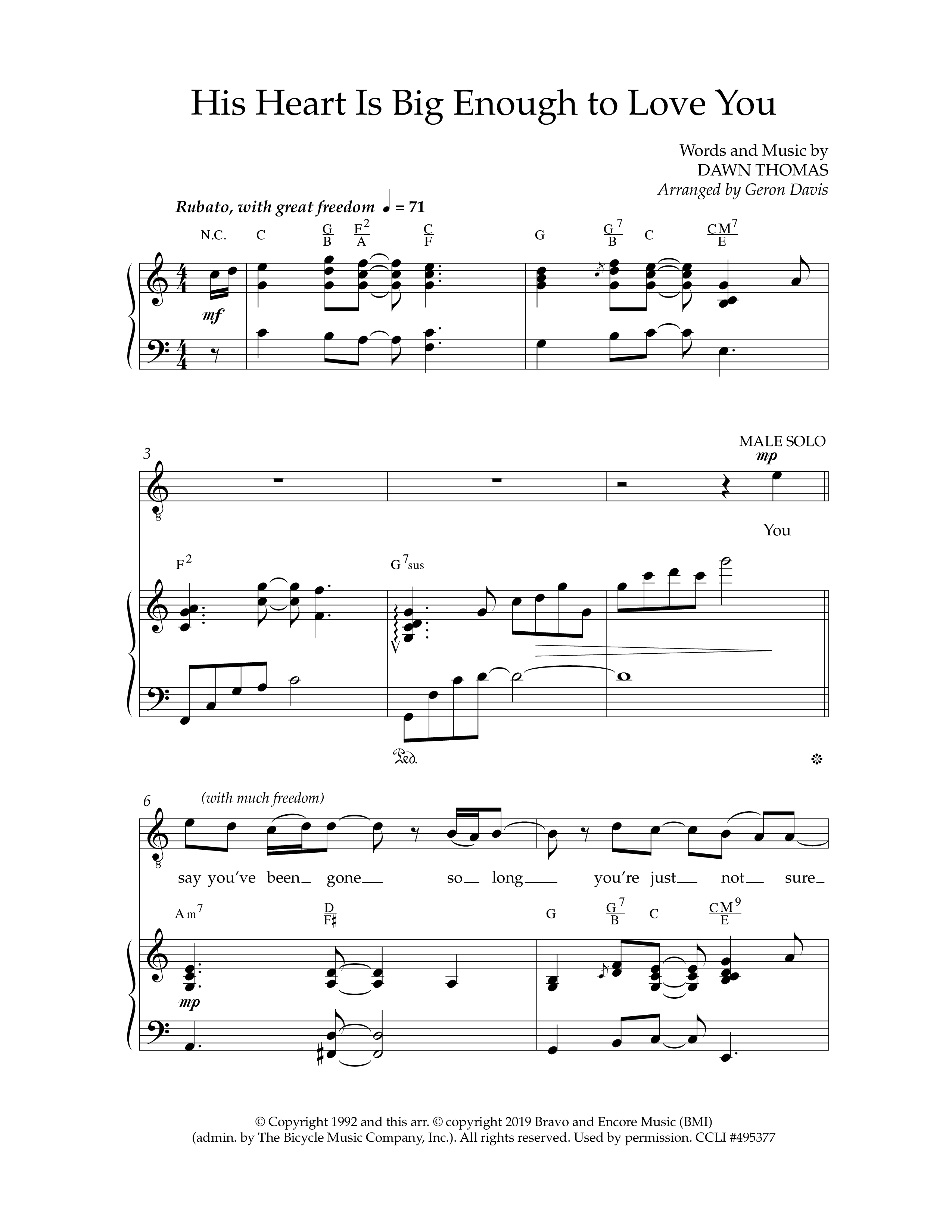 His Heart Is Big Enough To Love You (Choral Anthem SATB) Anthem (SATB/Piano) (Lifeway Choral / Arr. Geron Davis)