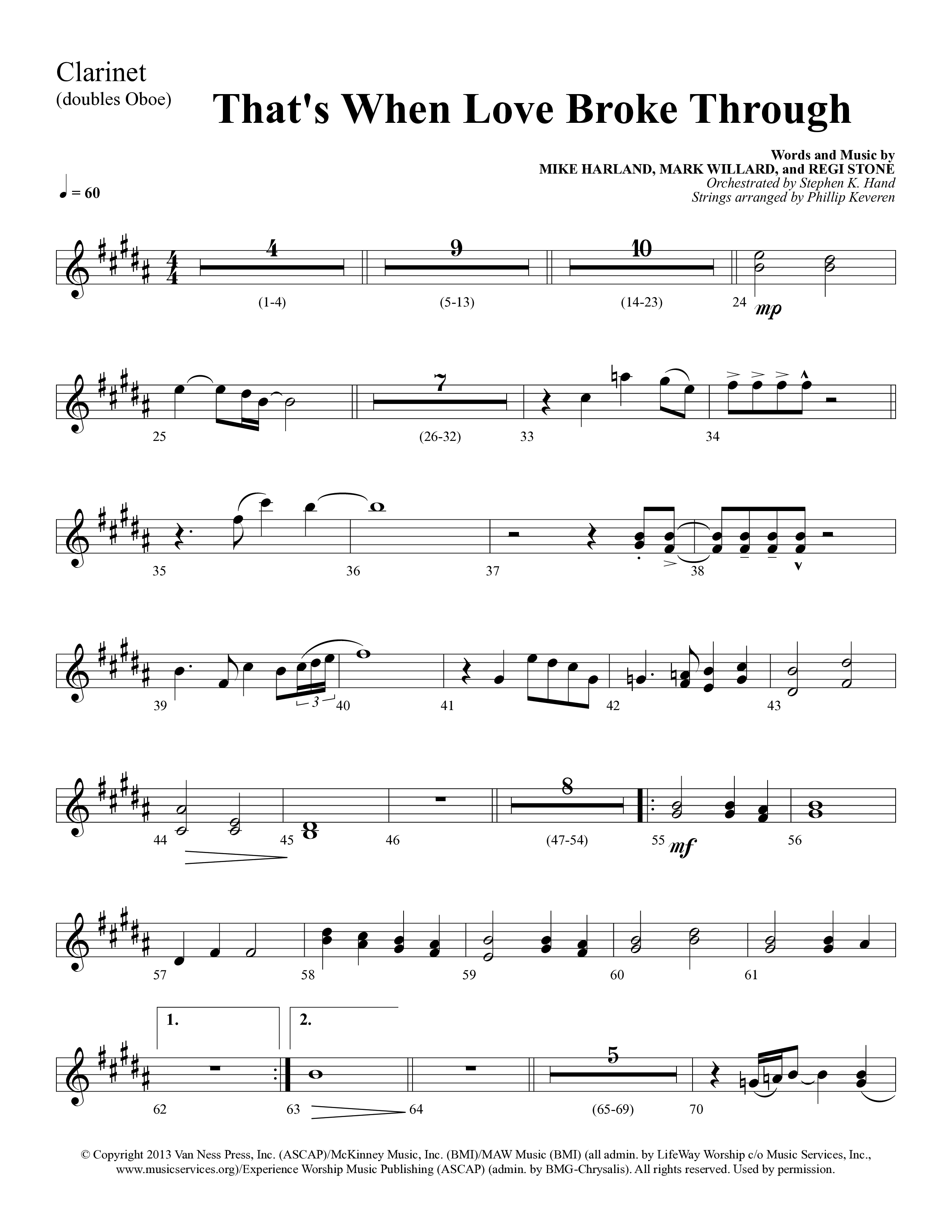 That's When Love Broke Through (Choral Anthem SATB) Clarinet (Lifeway Choral / Arr. Mark Willard / Orch. Stephen K. Hand / Orch. Phillip Keveren)