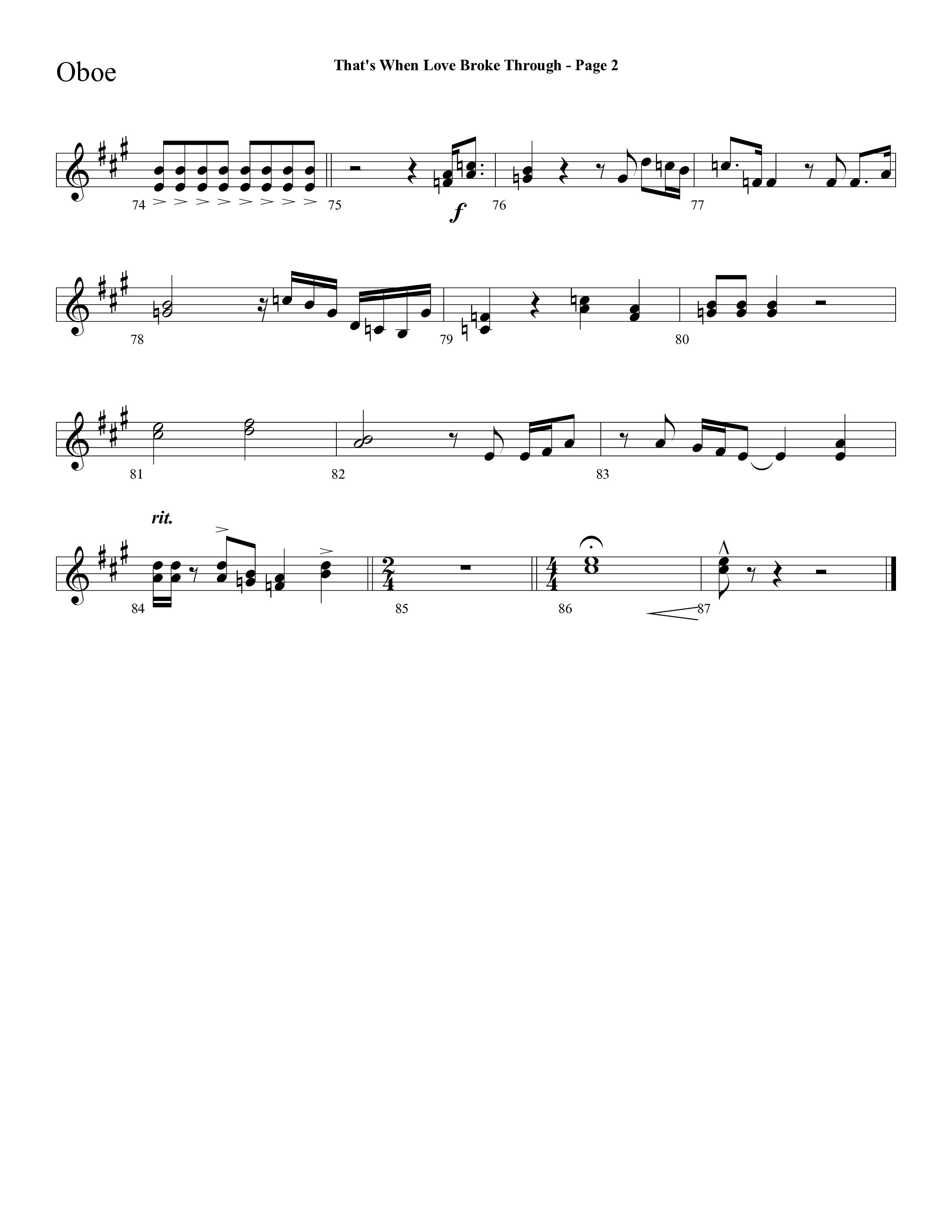 That's When Love Broke Through (Choral Anthem SATB) Oboe (Lifeway Choral / Arr. Mark Willard / Orch. Stephen K. Hand / Orch. Phillip Keveren)