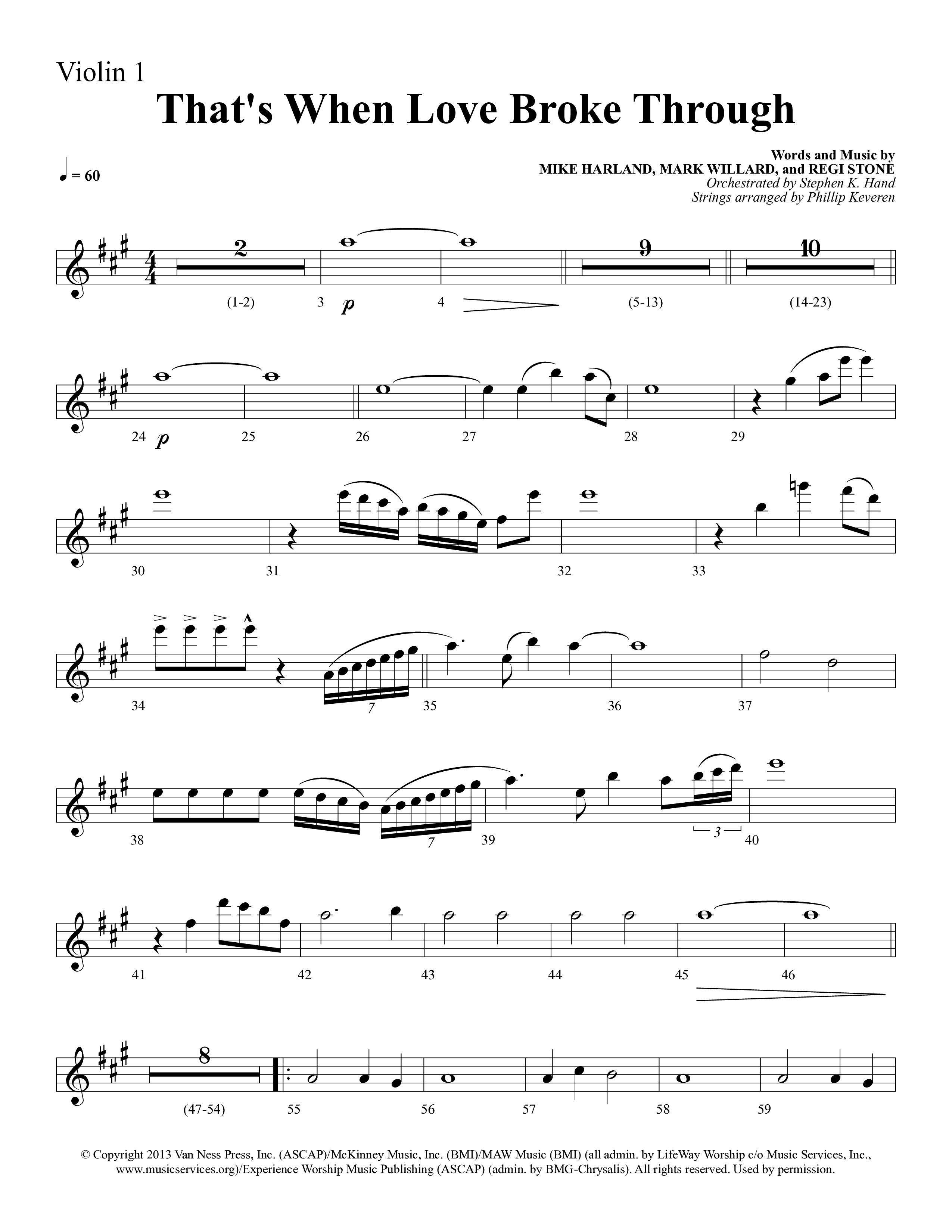 That's When Love Broke Through (Choral Anthem SATB) Violin 1 (Lifeway Choral / Arr. Mark Willard / Orch. Stephen K. Hand / Orch. Phillip Keveren)