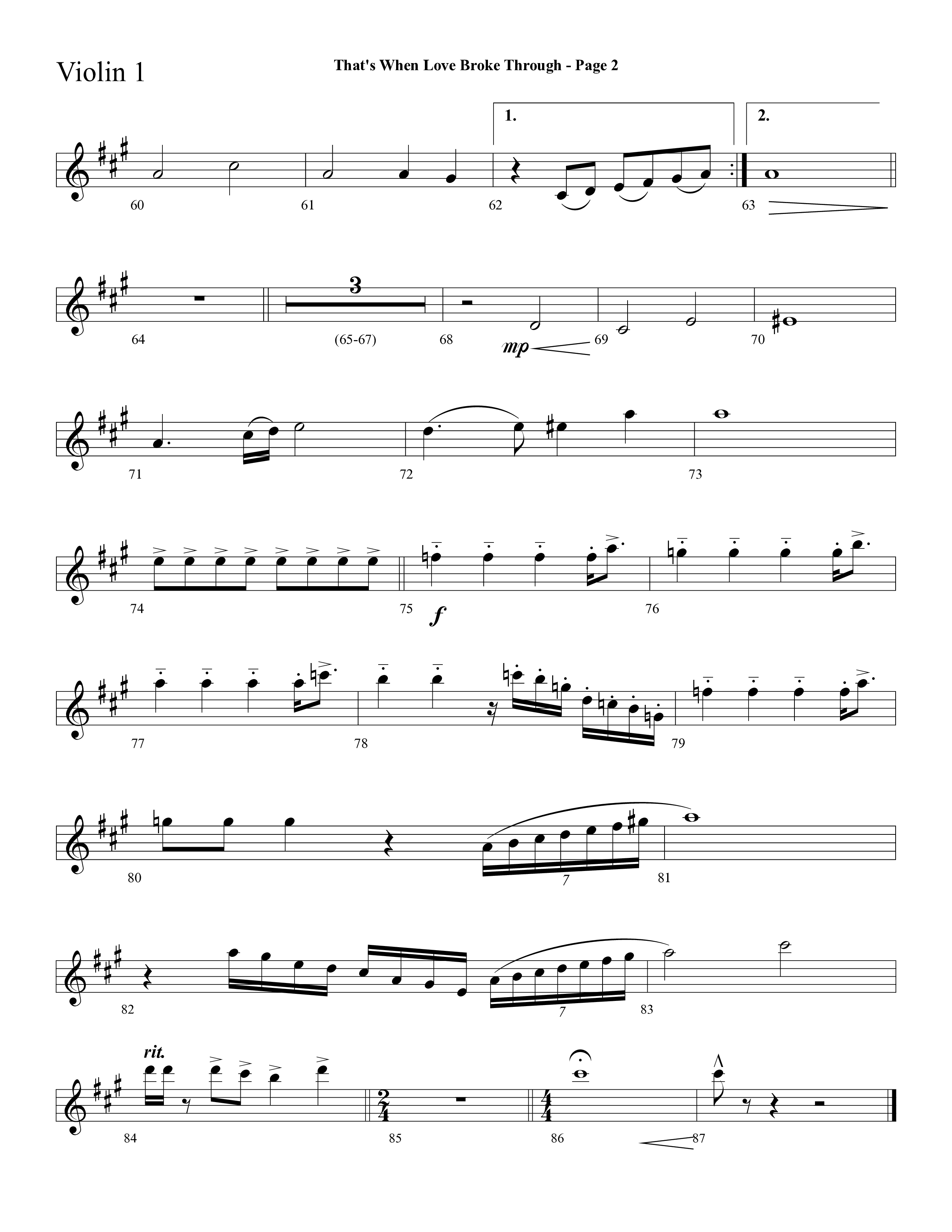 That's When Love Broke Through (Choral Anthem SATB) Violin 1 (Lifeway Choral / Arr. Mark Willard / Orch. Stephen K. Hand / Orch. Phillip Keveren)
