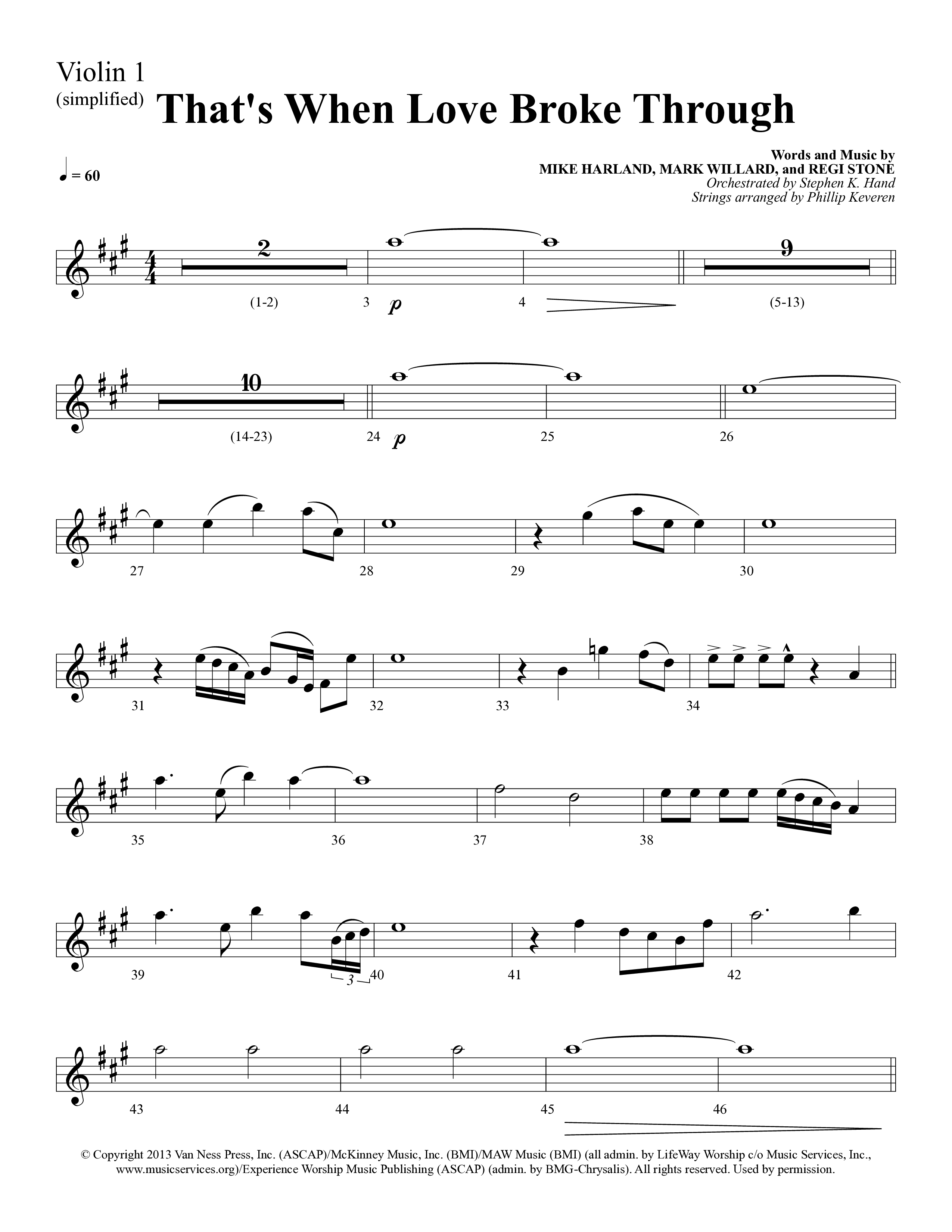 That's When Love Broke Through (Choral Anthem SATB) Violin 1 (Lifeway Choral / Arr. Mark Willard / Orch. Stephen K. Hand / Orch. Phillip Keveren)