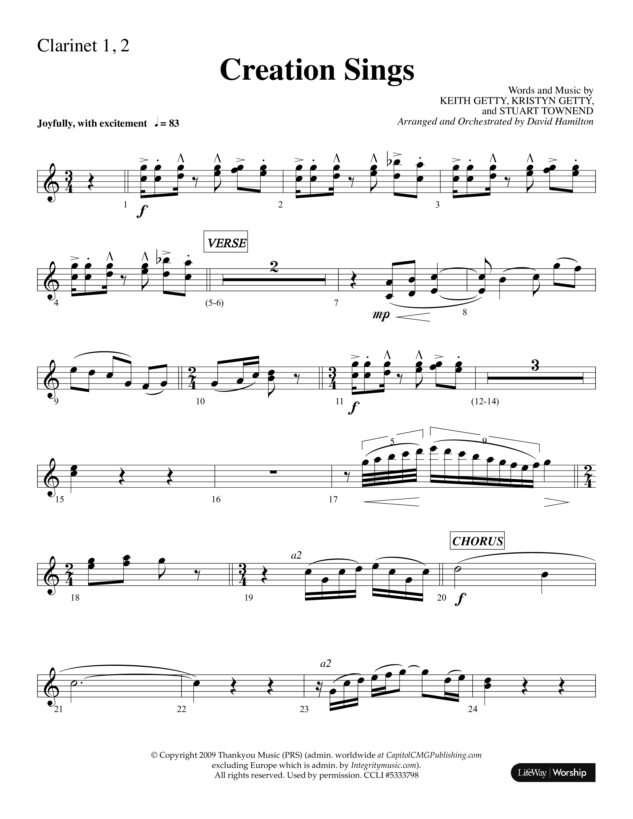 Creation Sings (Choral Anthem SATB) Clarinet 1/2 (Lifeway Choral / Arr. David Hamilton)