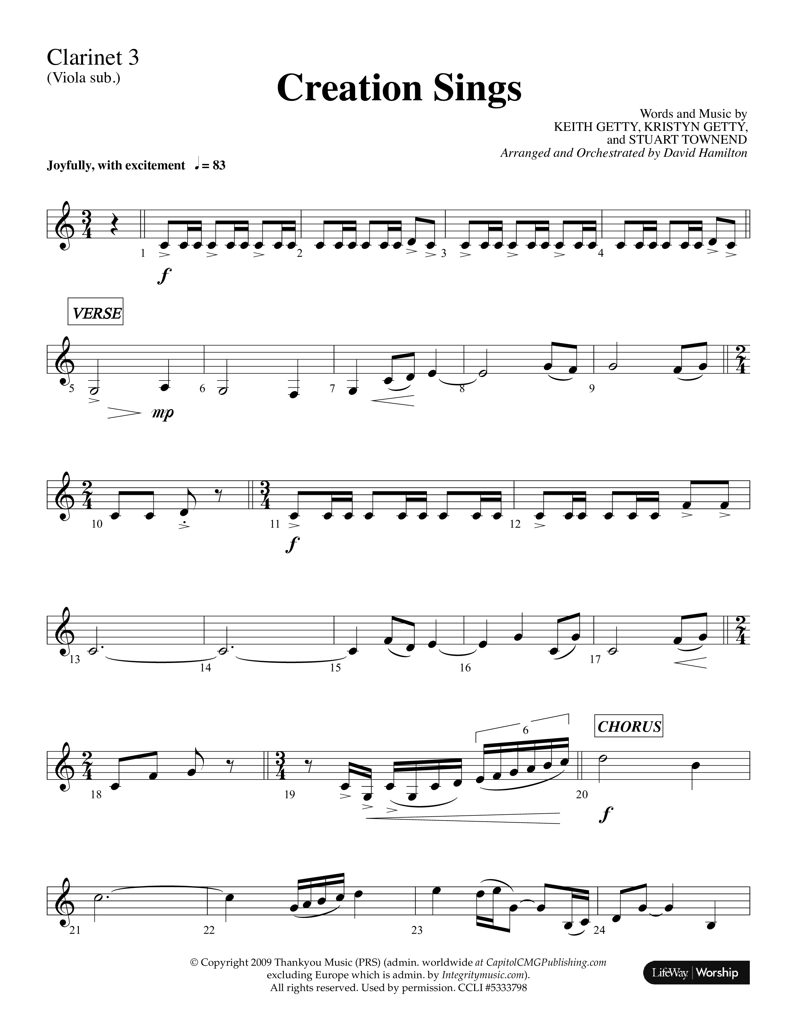 Creation Sings (Choral Anthem SATB) Clarinet 3 (Lifeway Choral / Arr. David Hamilton)