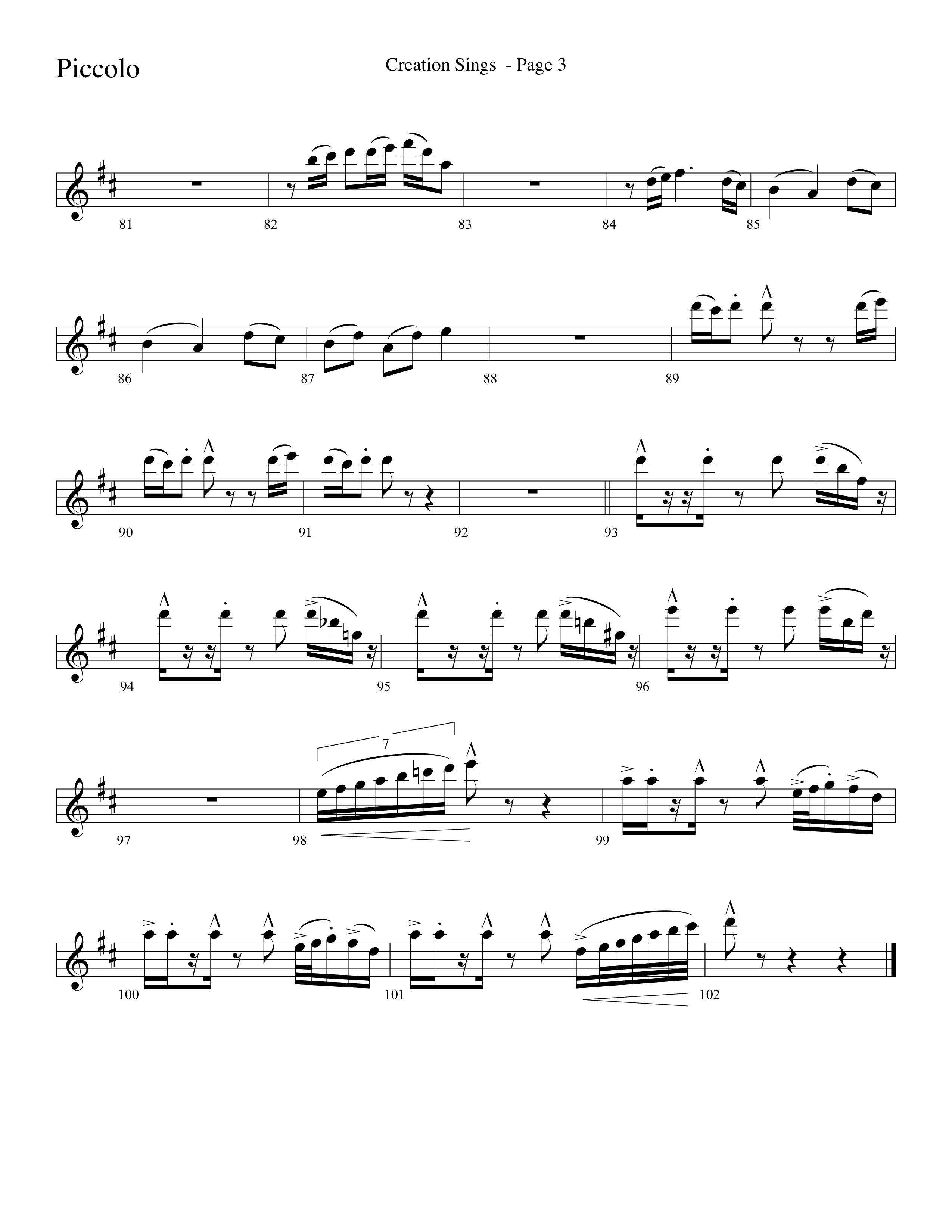 Creation Sings (Choral Anthem SATB) Flute/Piccolo (Lifeway Choral / Arr. David Hamilton)