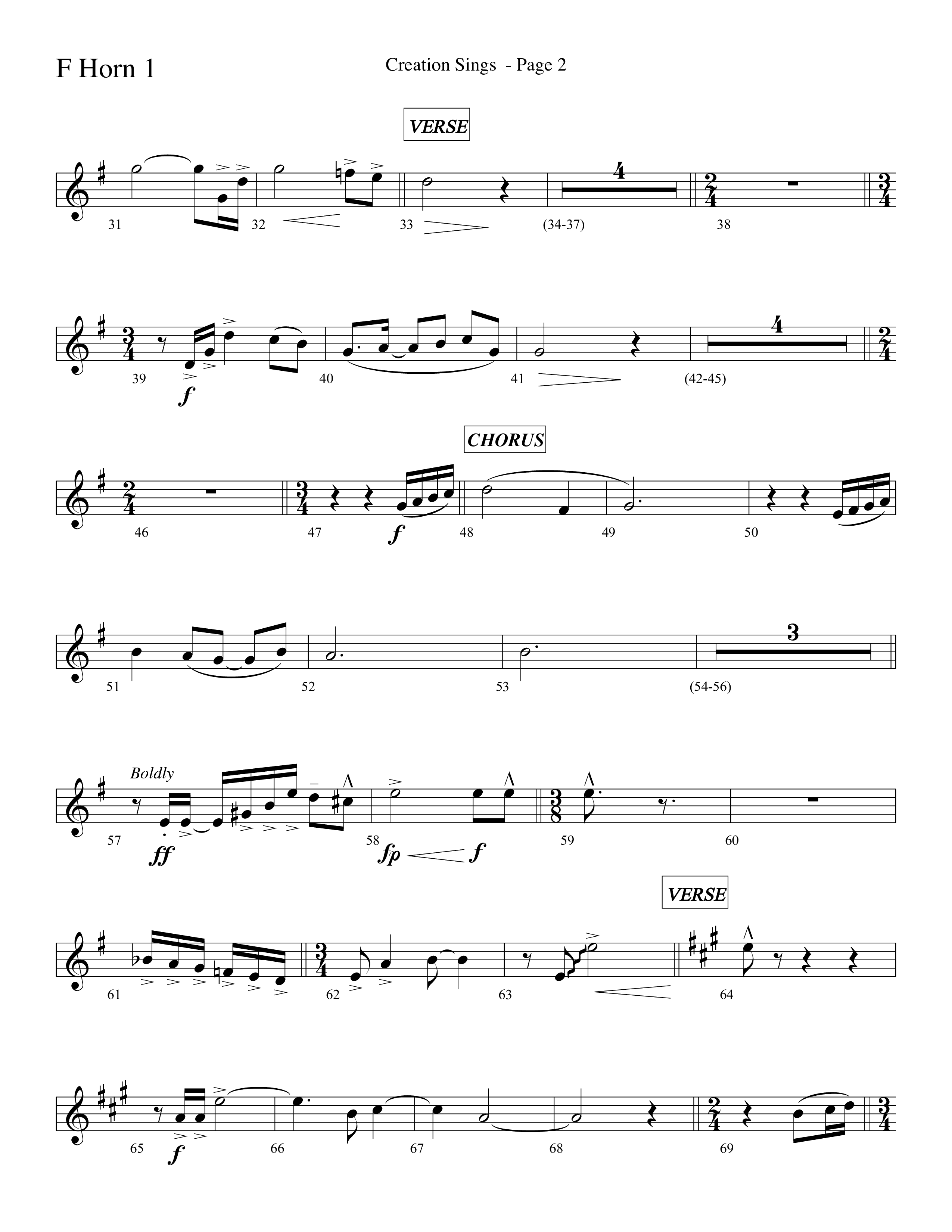 Creation Sings (Choral Anthem SATB) French Horn 1 (Lifeway Choral / Arr. David Hamilton)
