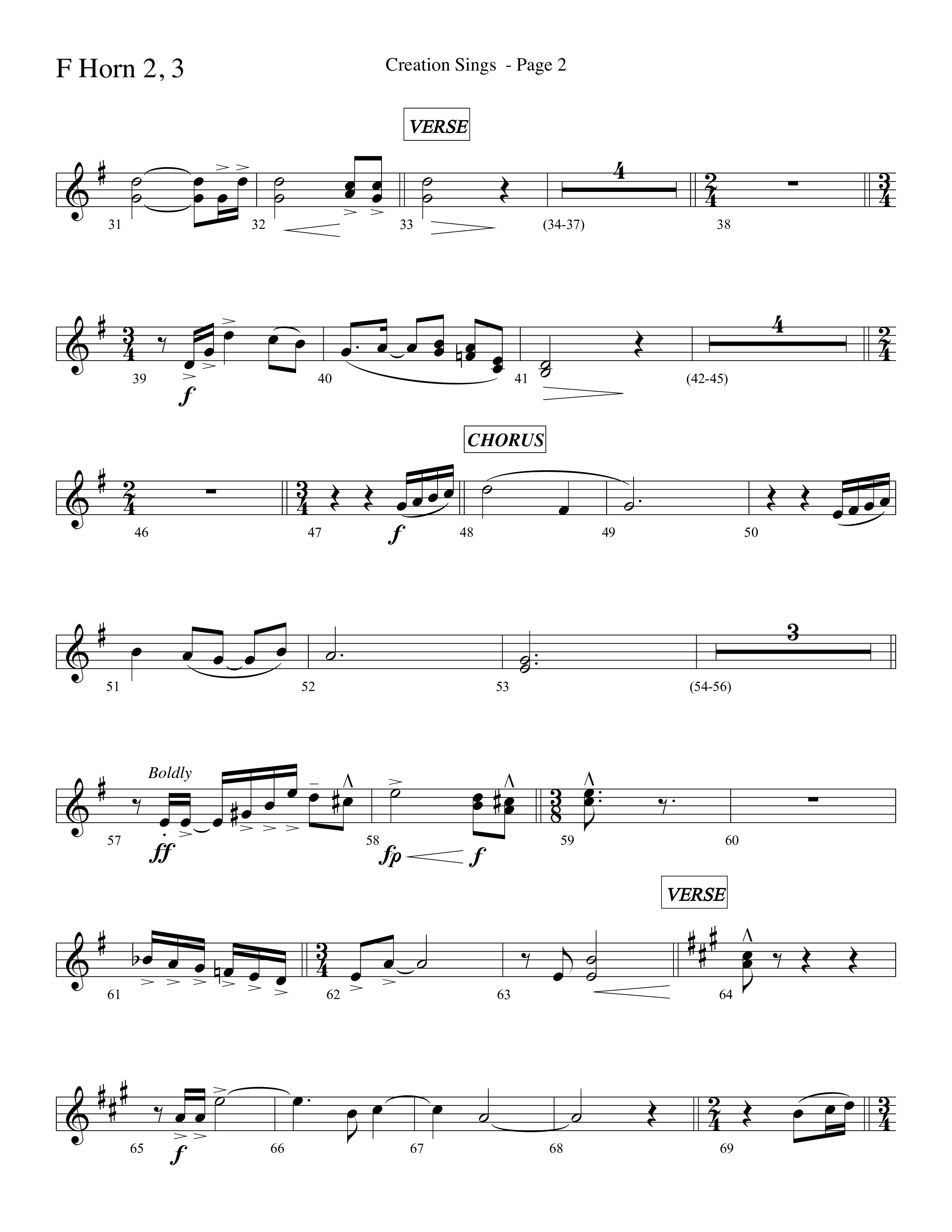 Creation Sings (Choral Anthem SATB) French Horn 2 (Lifeway Choral / Arr. David Hamilton)