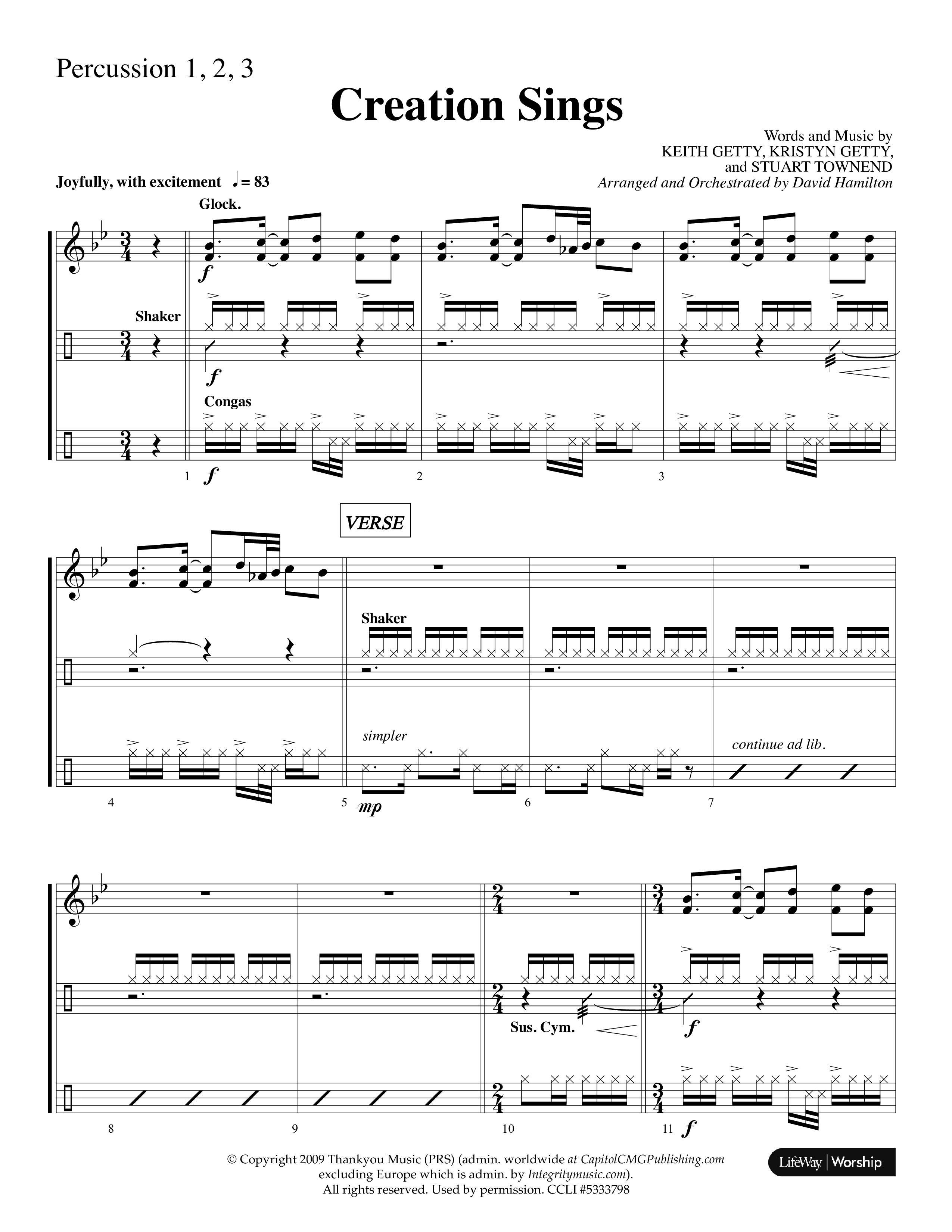 Creation Sings (Choral Anthem SATB) Percussion (Lifeway Choral / Arr. David Hamilton)