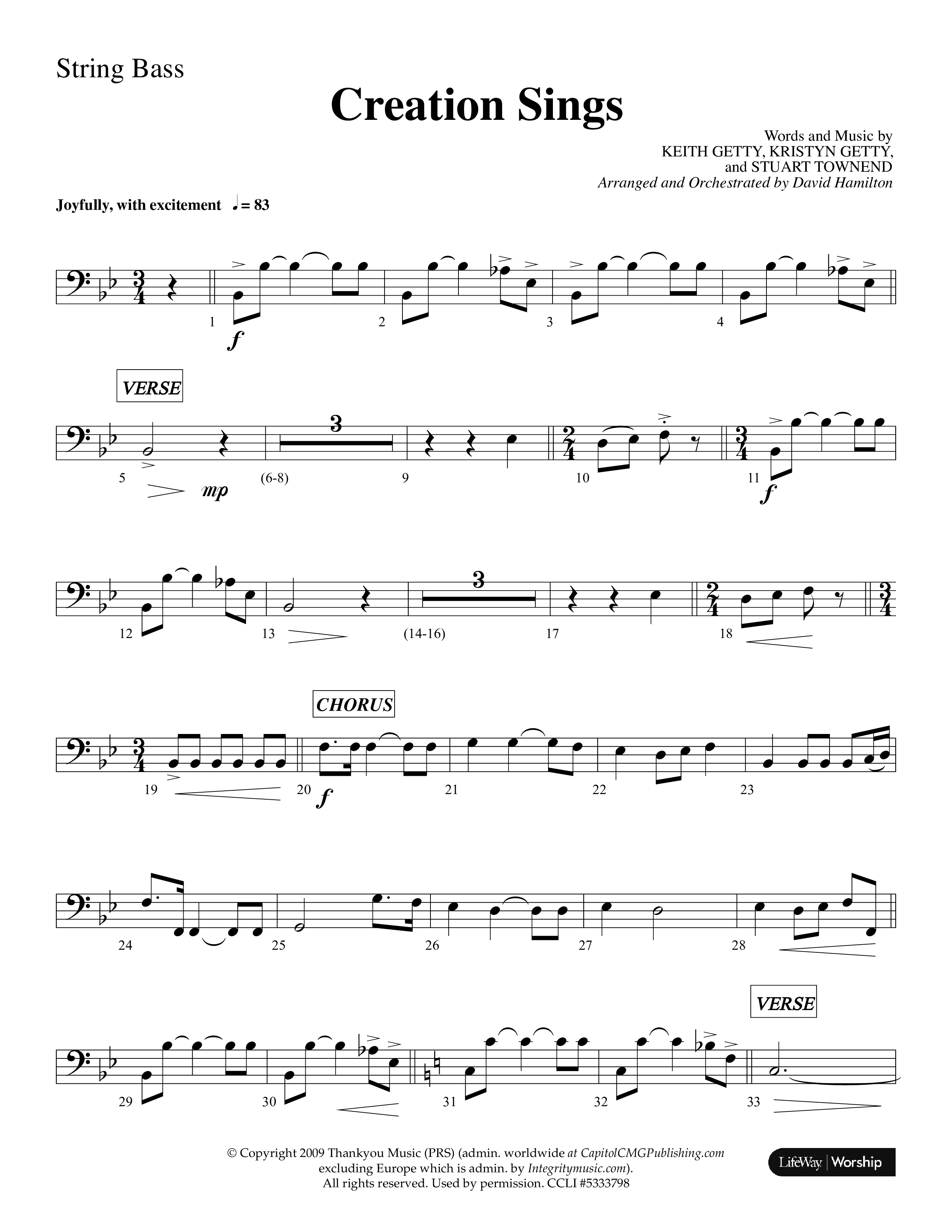Creation Sings (Choral Anthem SATB) String Bass (Lifeway Choral / Arr. David Hamilton)