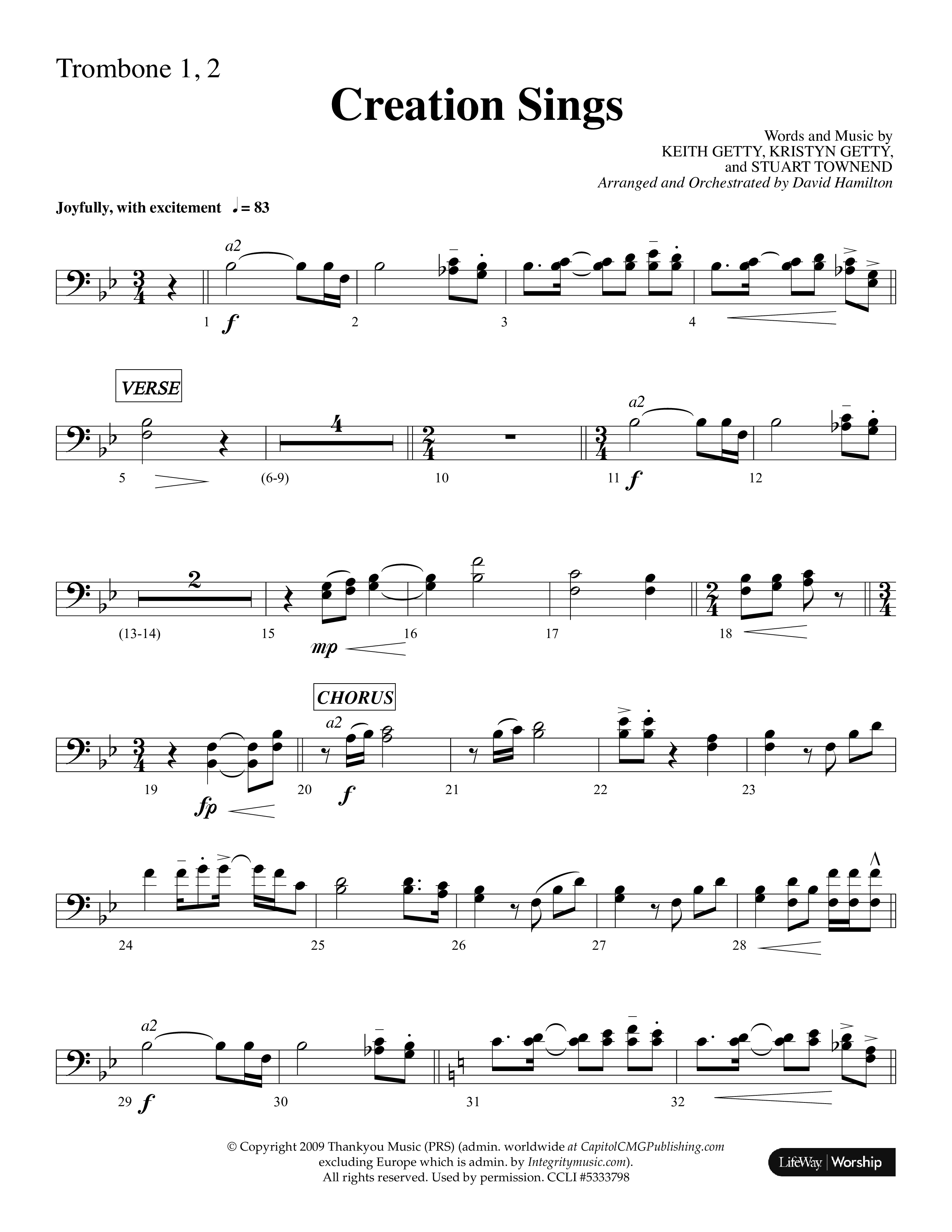 Creation Sings (Choral Anthem SATB) Trombone 1/2 (Lifeway Choral / Arr. David Hamilton)