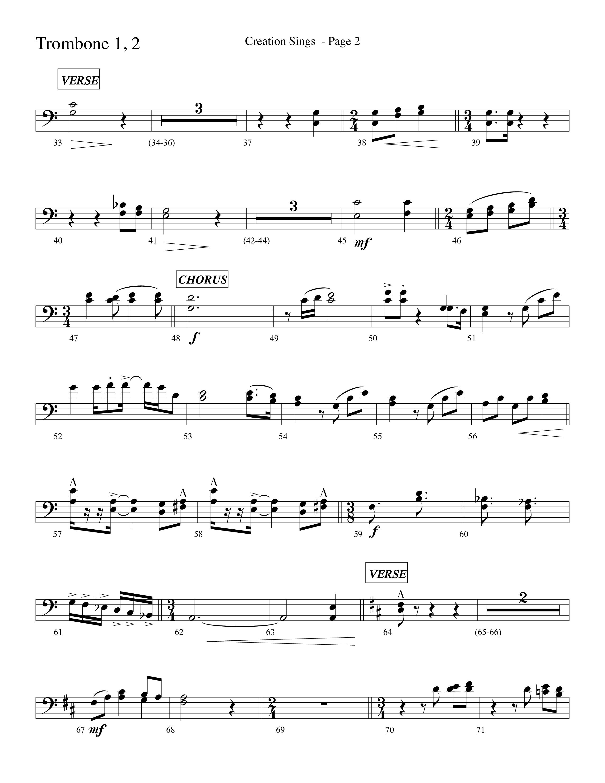 Creation Sings (Choral Anthem SATB) Trombone 1/2 (Lifeway Choral / Arr. David Hamilton)