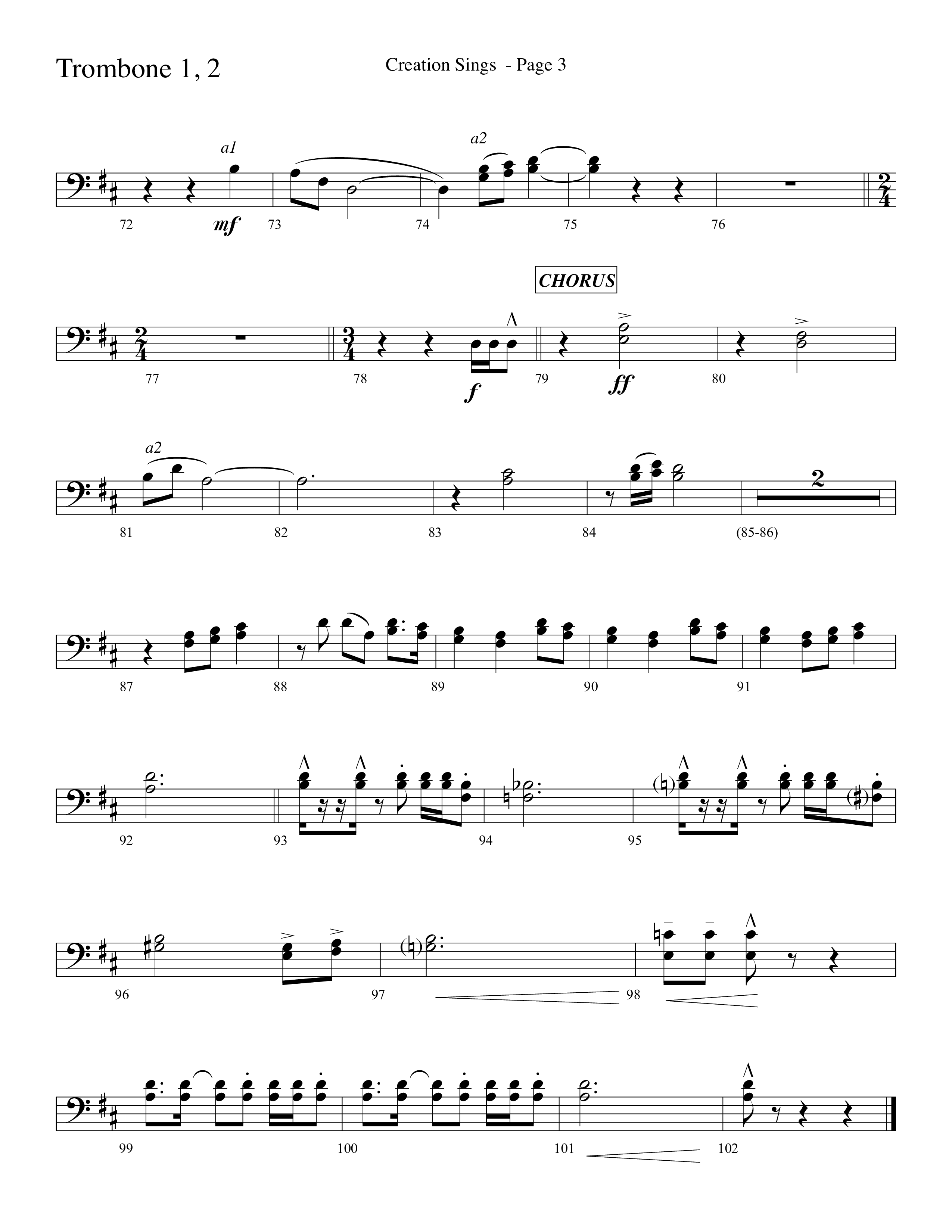 Creation Sings (Choral Anthem SATB) Trombone 1/2 (Lifeway Choral / Arr. David Hamilton)
