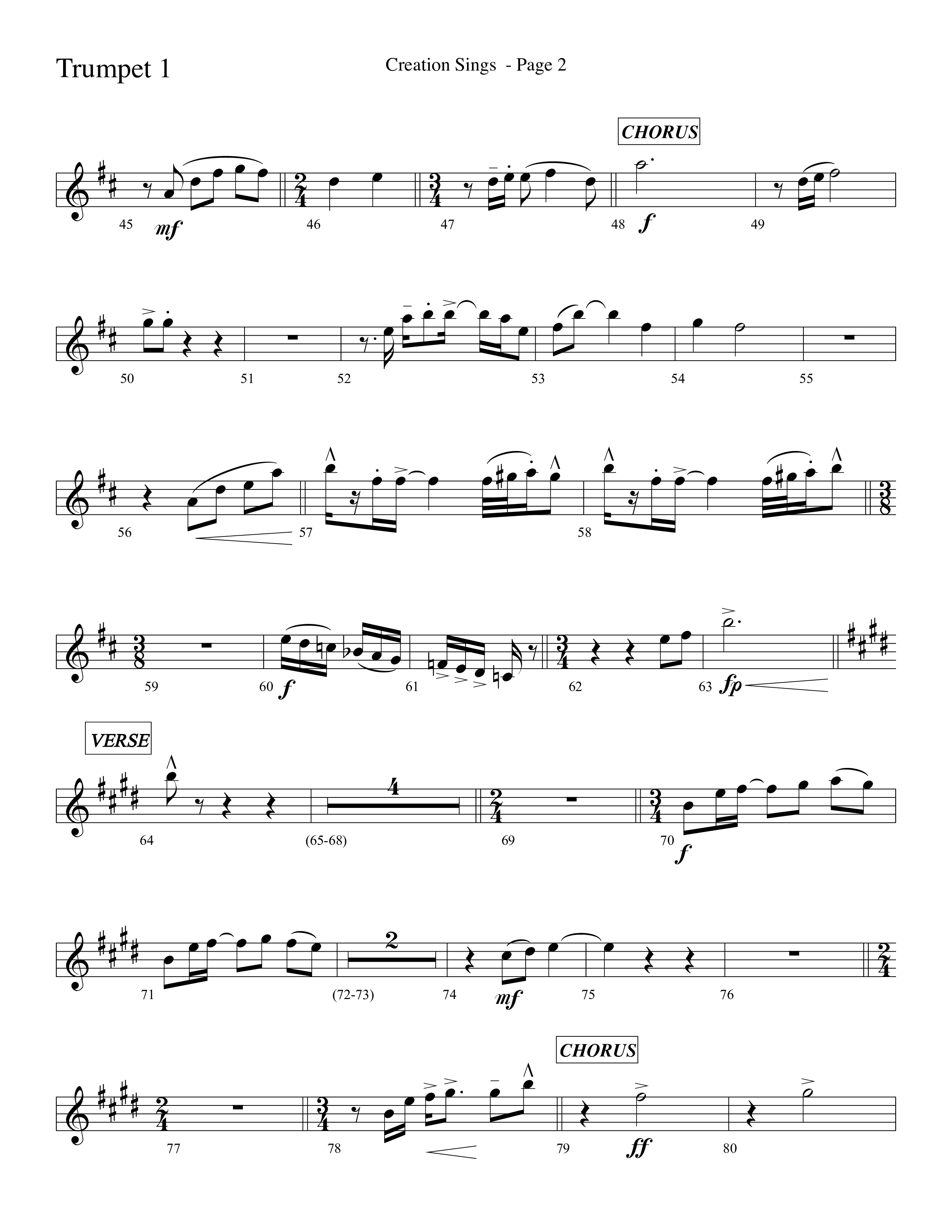 Creation Sings (Choral Anthem SATB) Trumpet 1 (Lifeway Choral / Arr. David Hamilton)