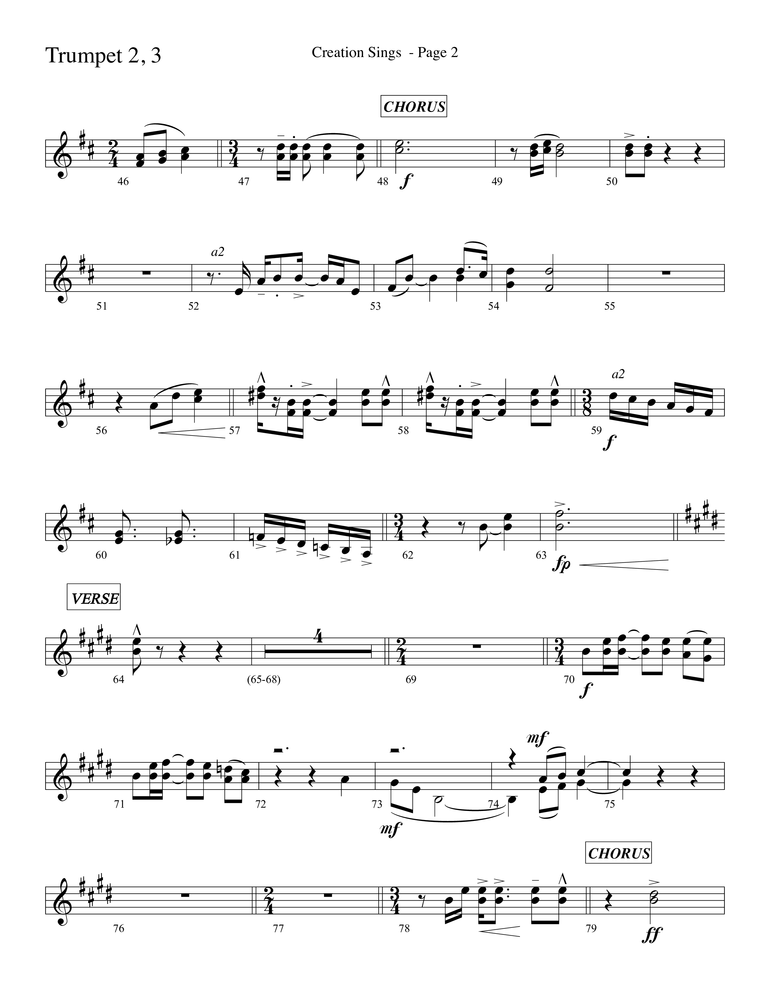 Creation Sings (Choral Anthem SATB) Trumpet 2/3 (Lifeway Choral / Arr. David Hamilton)